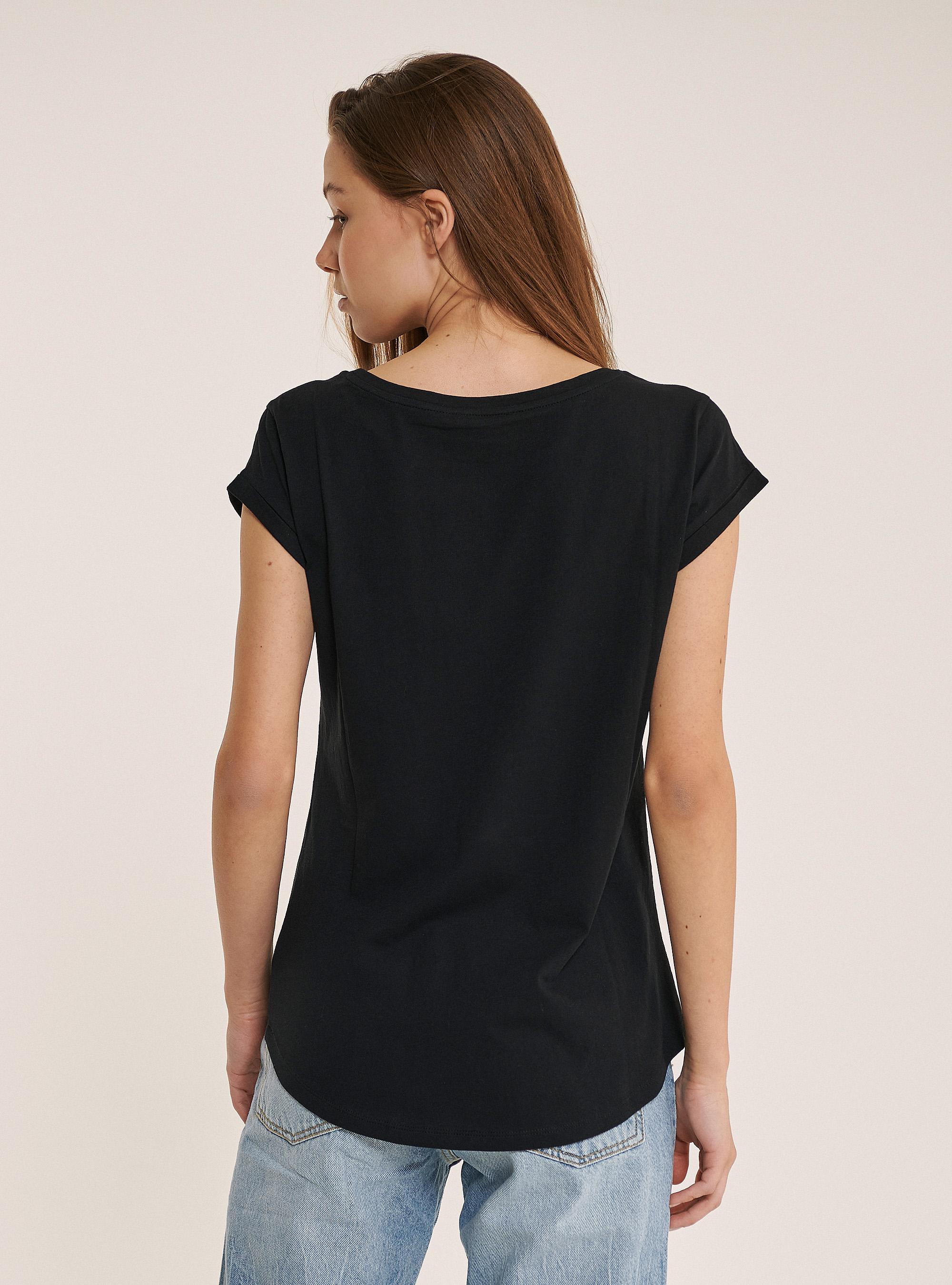 Basic cotton T-shirt with breast pocket, BLACK