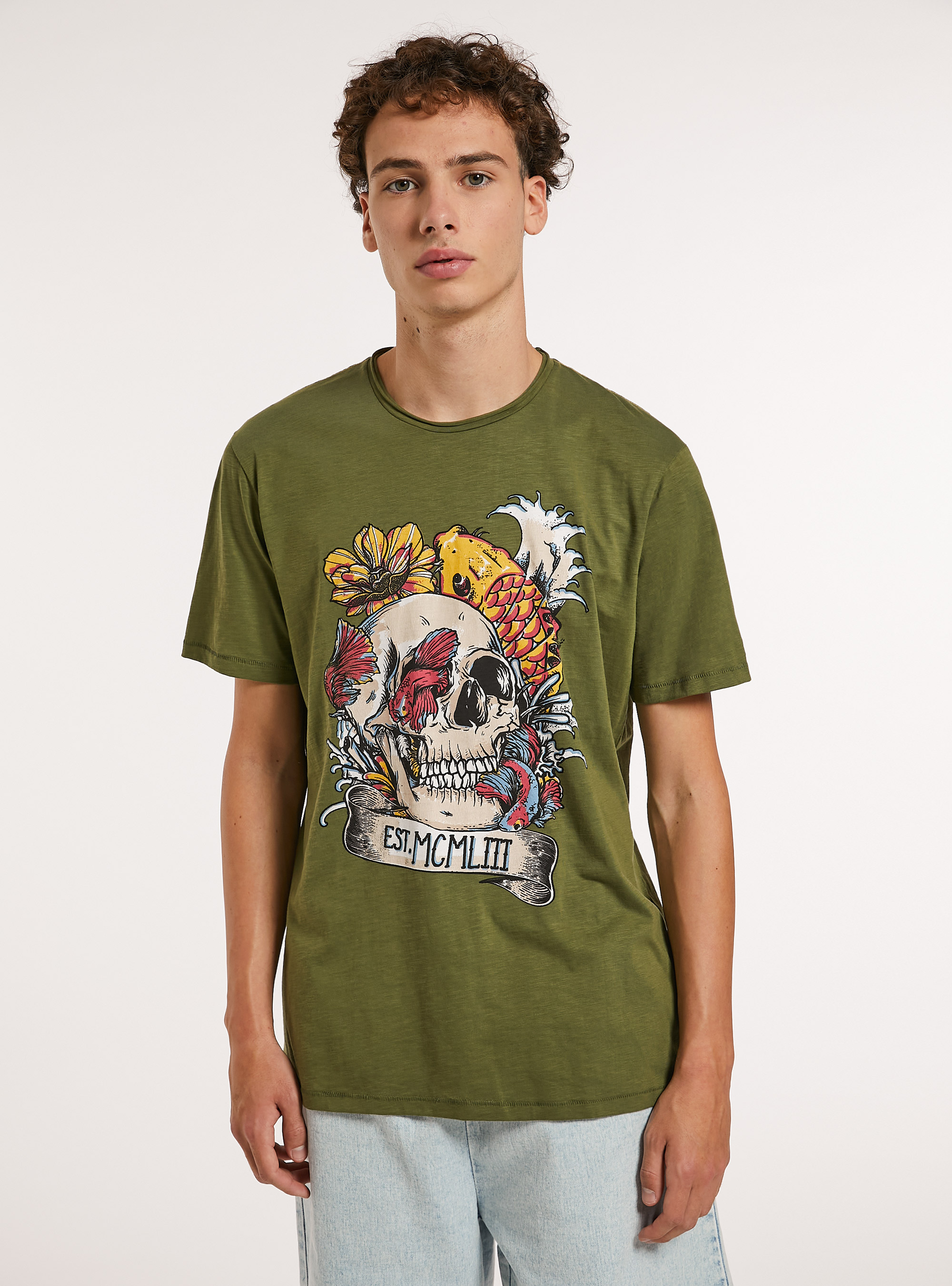 T-shirt en coton avec imprimé, C6645 KAKY