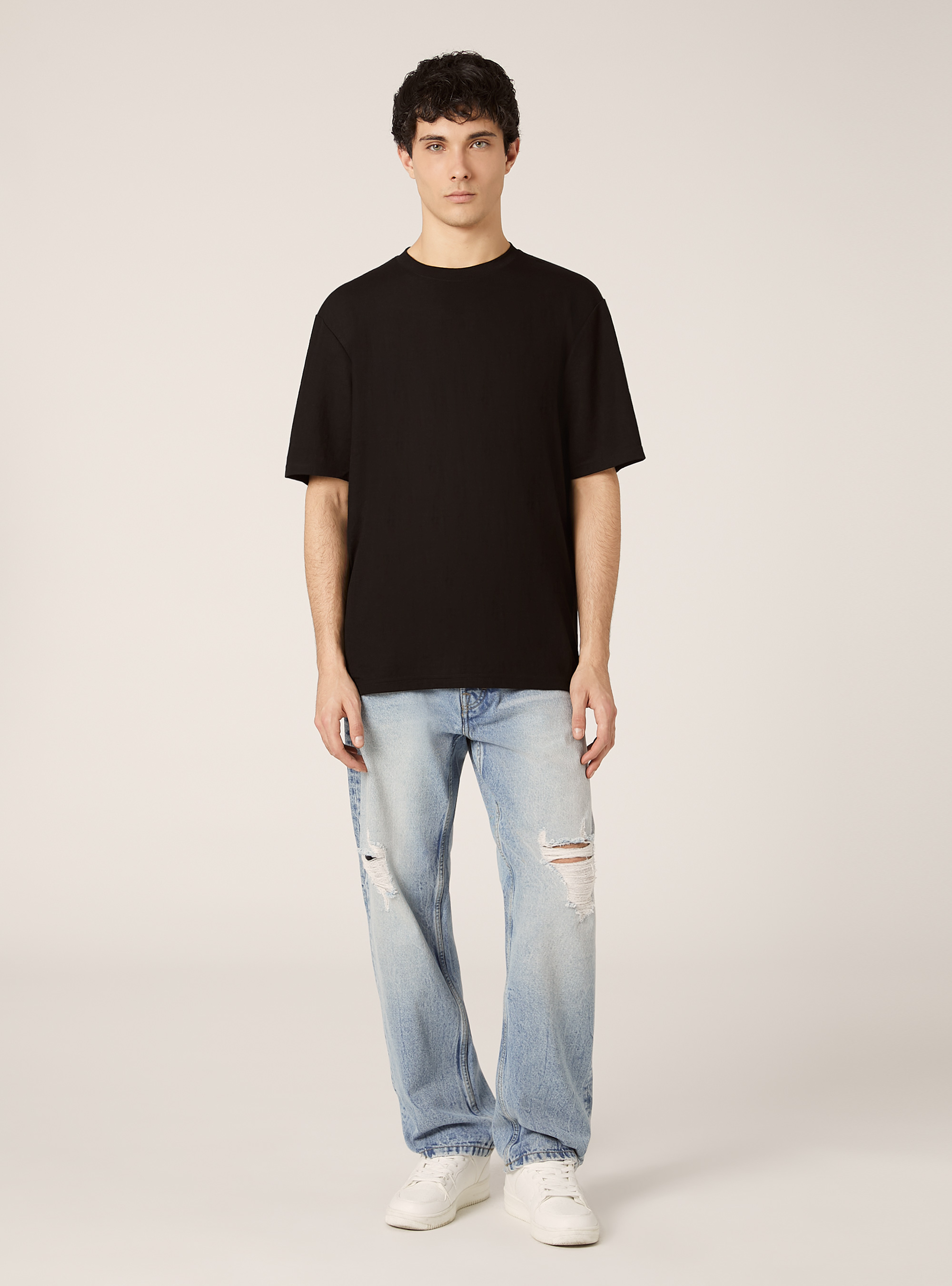 Boxy fit T-shirt with texture, BK1 BLACK