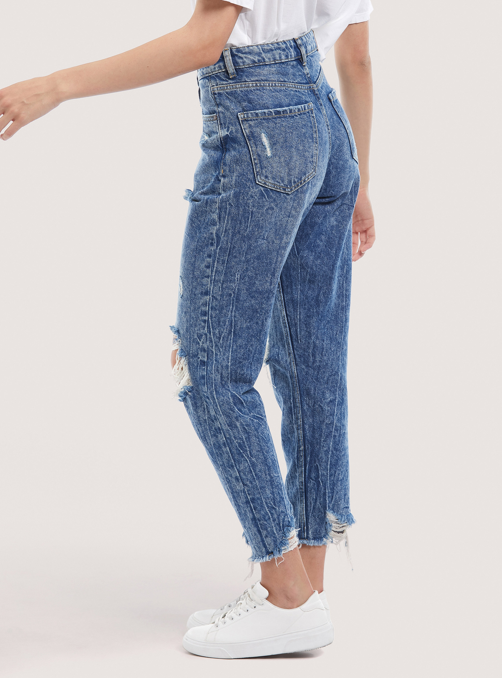 Cotton mom fit jeans, D002 MEDIUM DARK BLUE