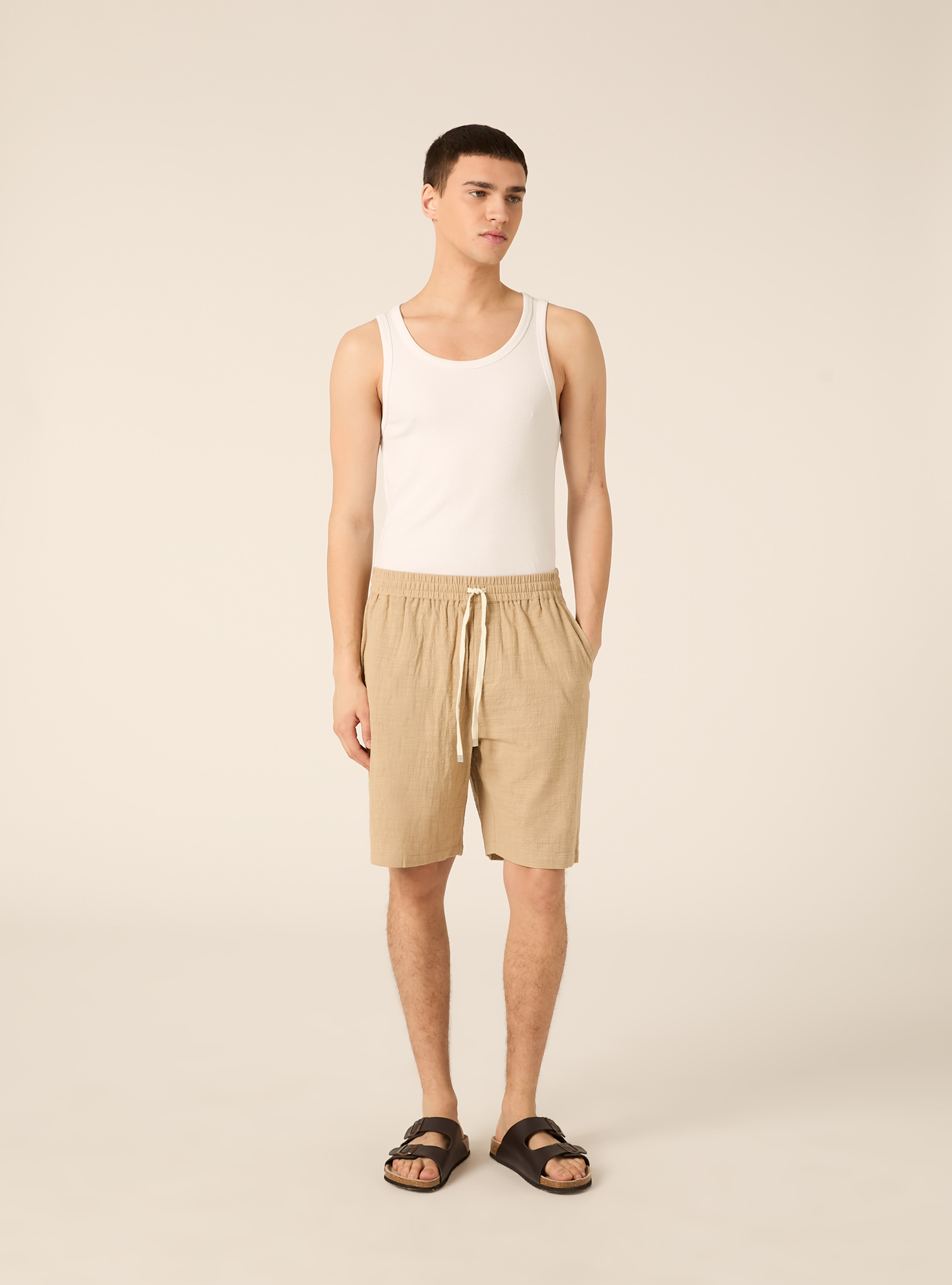 Bermuda in cotone con laccio in vita, BG2 BEIGE MEDIUM