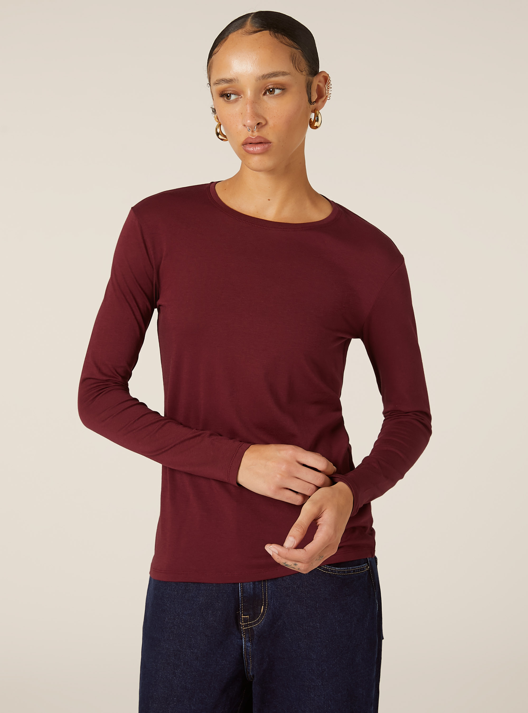 Camiseta básica de manga larga, BO2 BORDEAUX MEDIUM