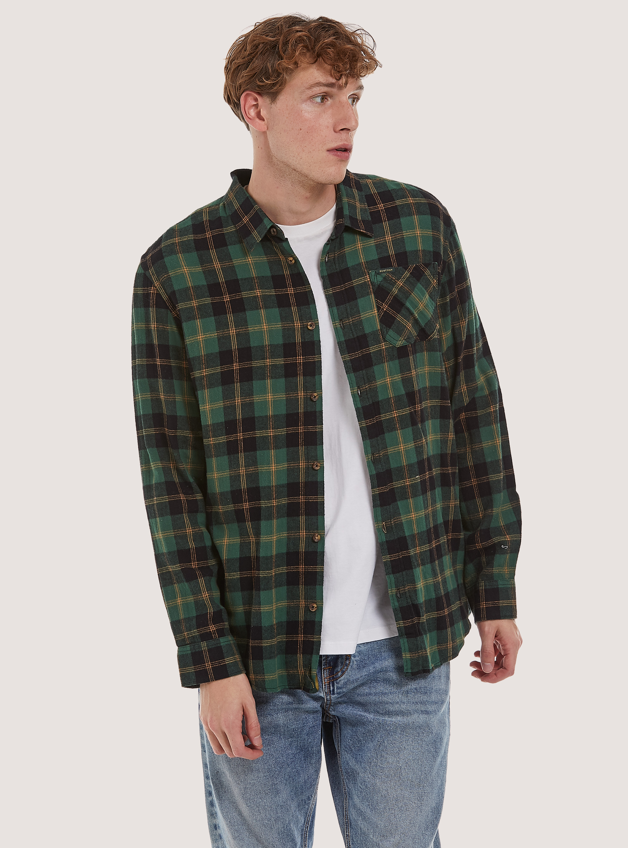 Checked Flannel Shirt, GN2 GREEN MEDIUM