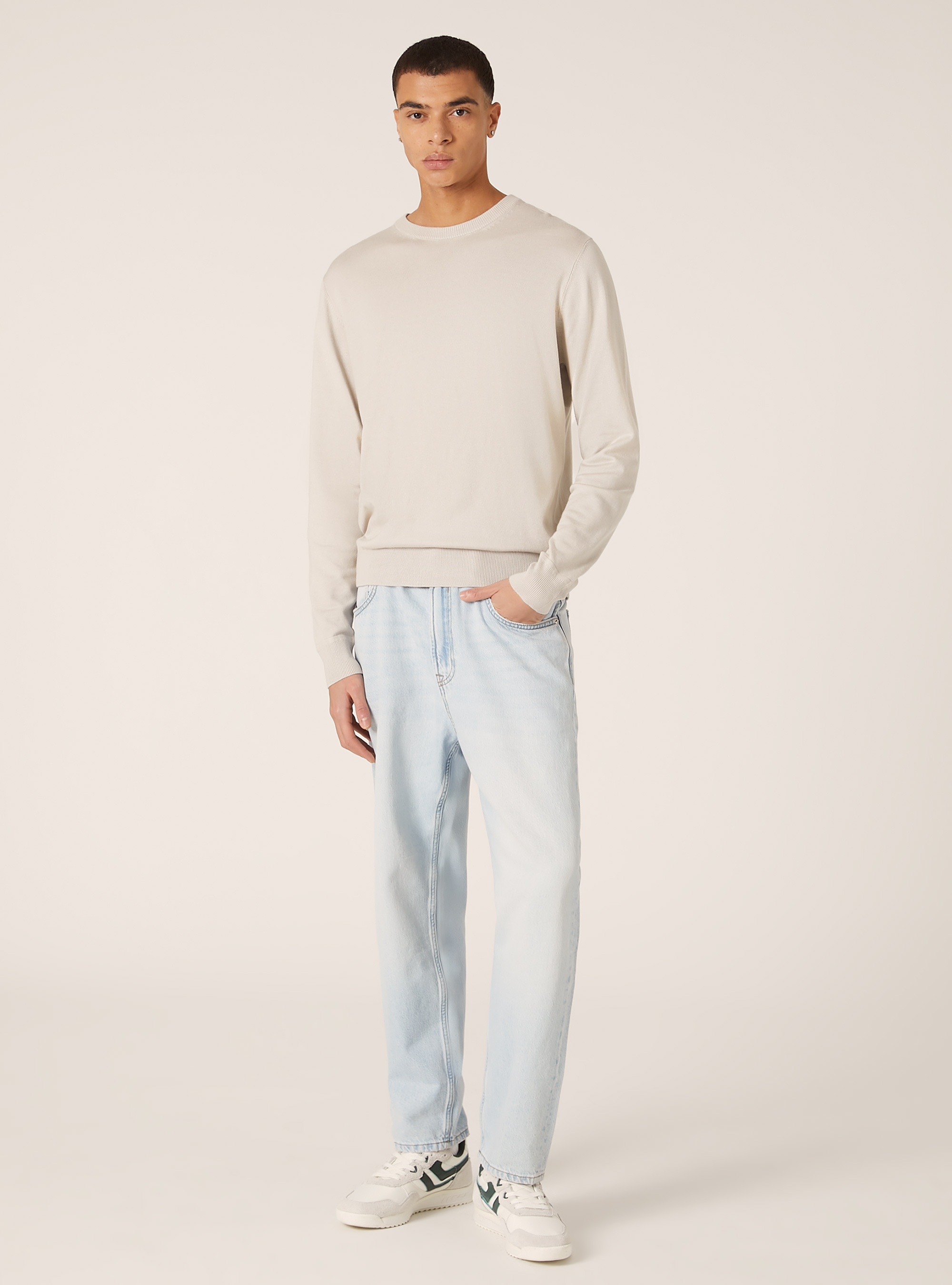 Pull &agrave; col ras du cou en viscose durable Ecovero, SA3 SAND LIGHT