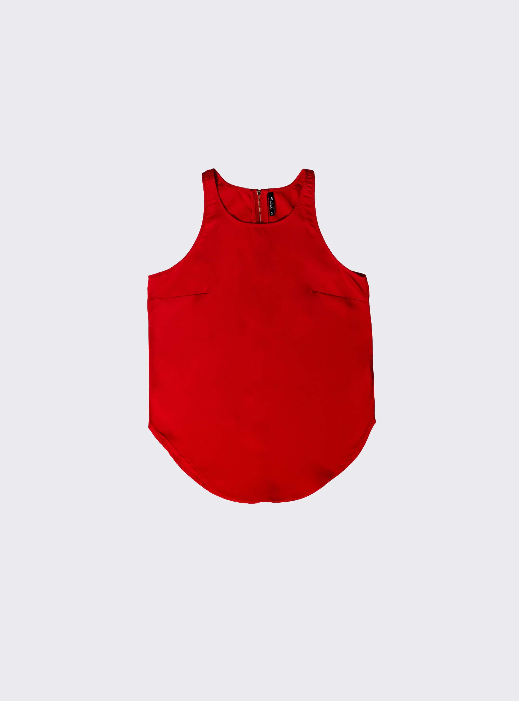 Blusa smanicata con zip sul retro, ROSSO