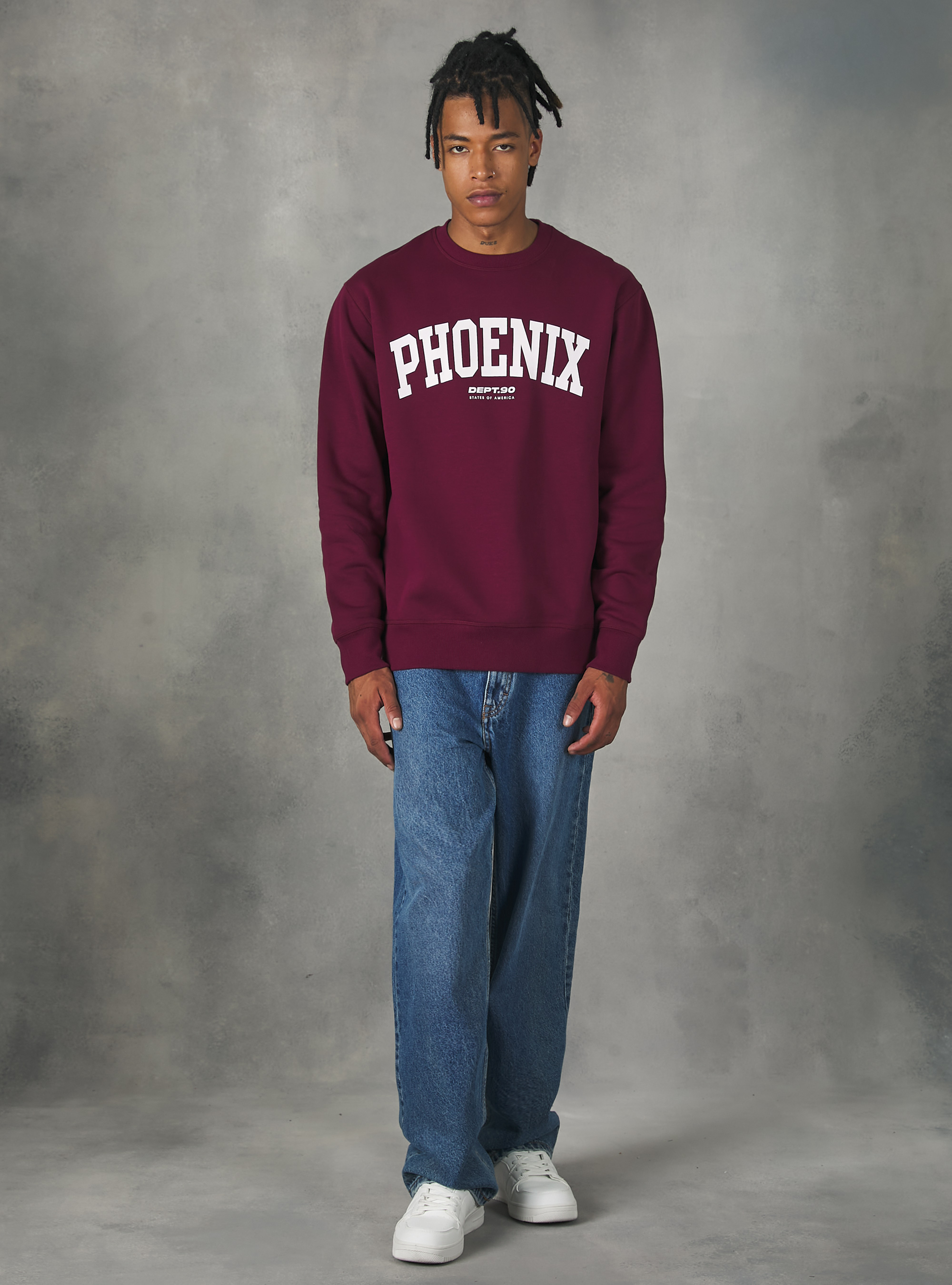 Felpa girocollo con stampa college, BO1 BORDEAUX DARK