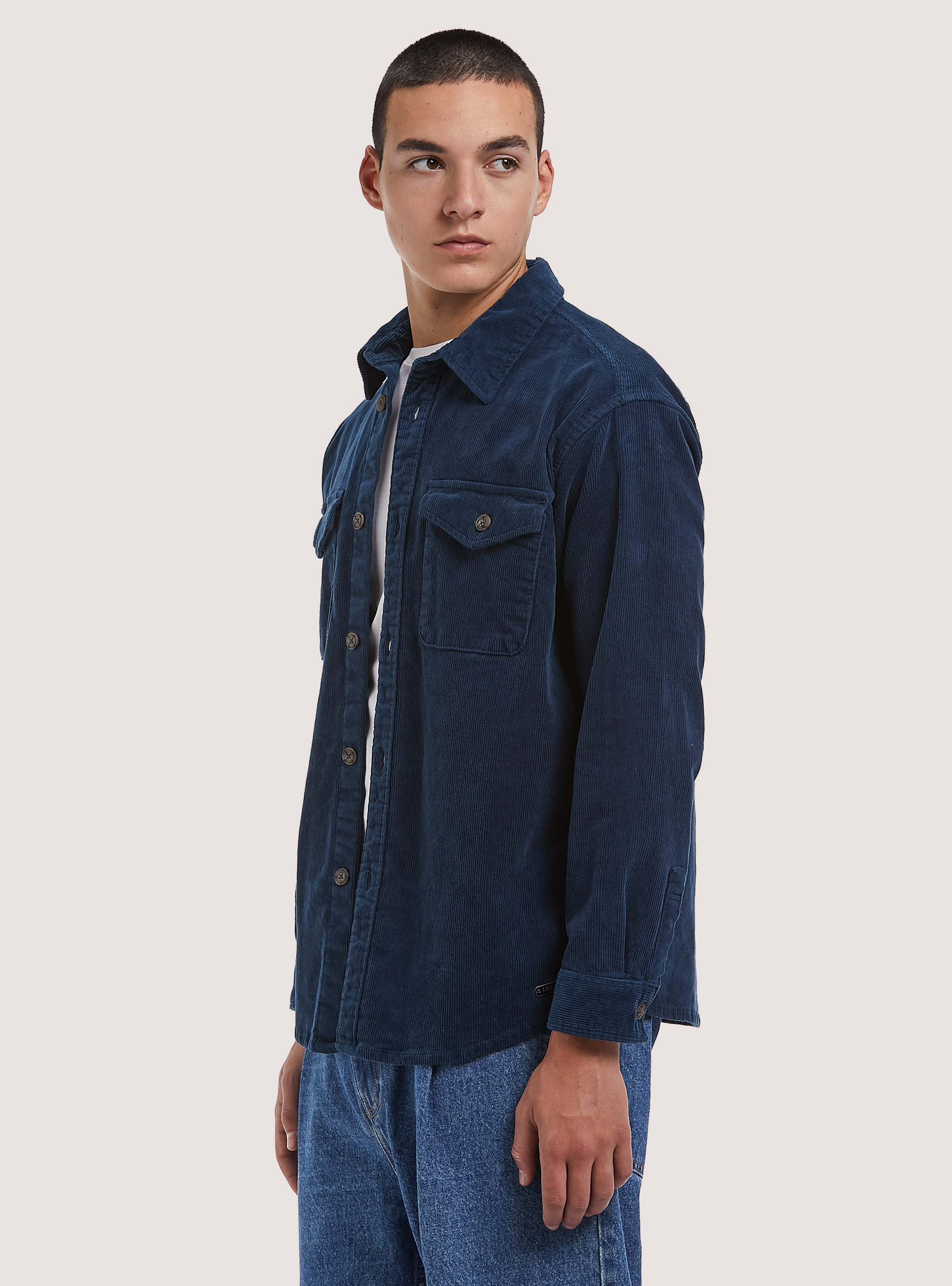 Camicia in velluto a costine, OB2 BLUE OIL MED.