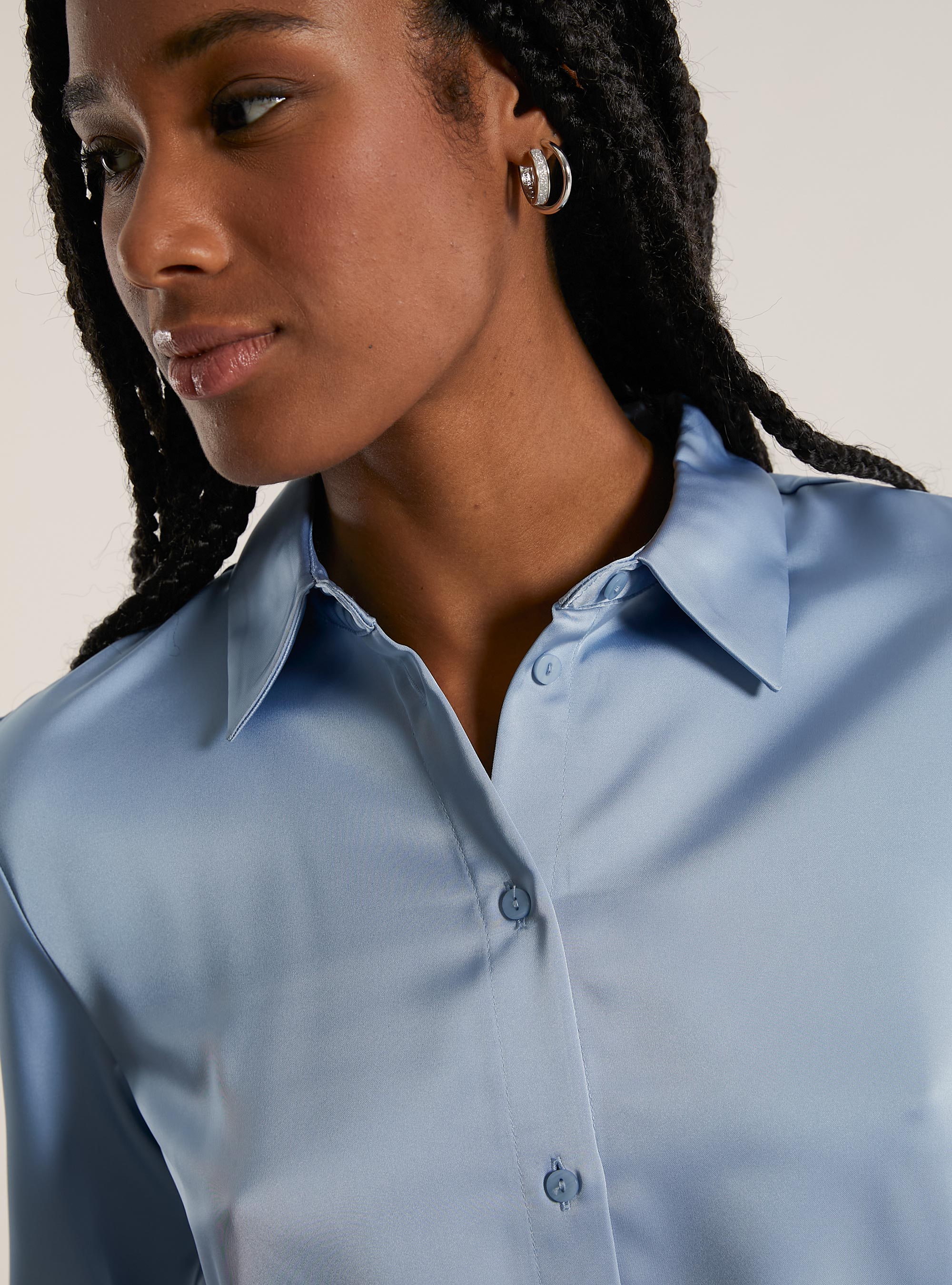 Satin cropped shirt, AZ2 AZURE MEDIUM