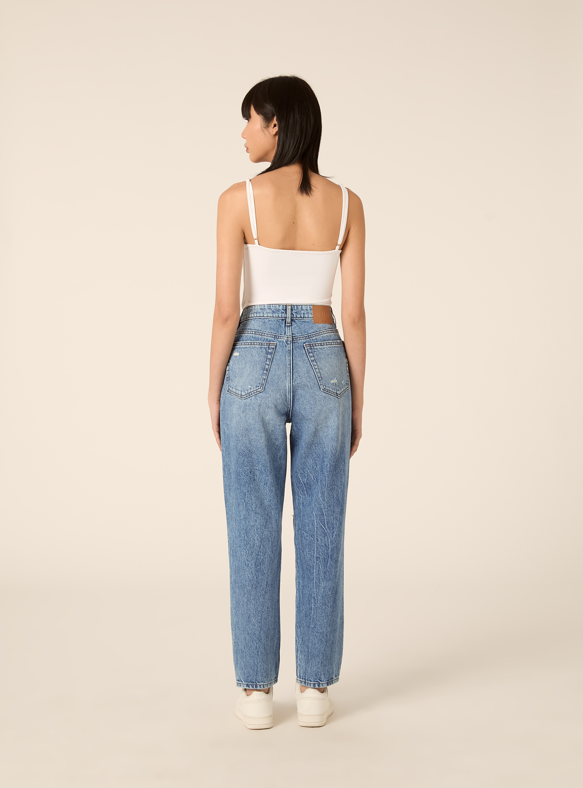 Mom fit jeans with rips, D002 MEDIUM DARK BLUE