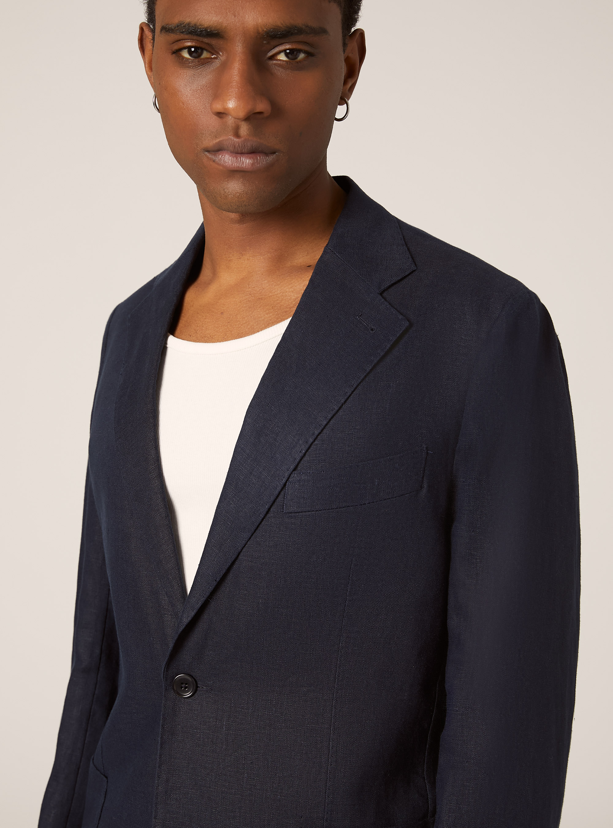 Single-breasted pure linen jacket, NA1 NAVY DARK