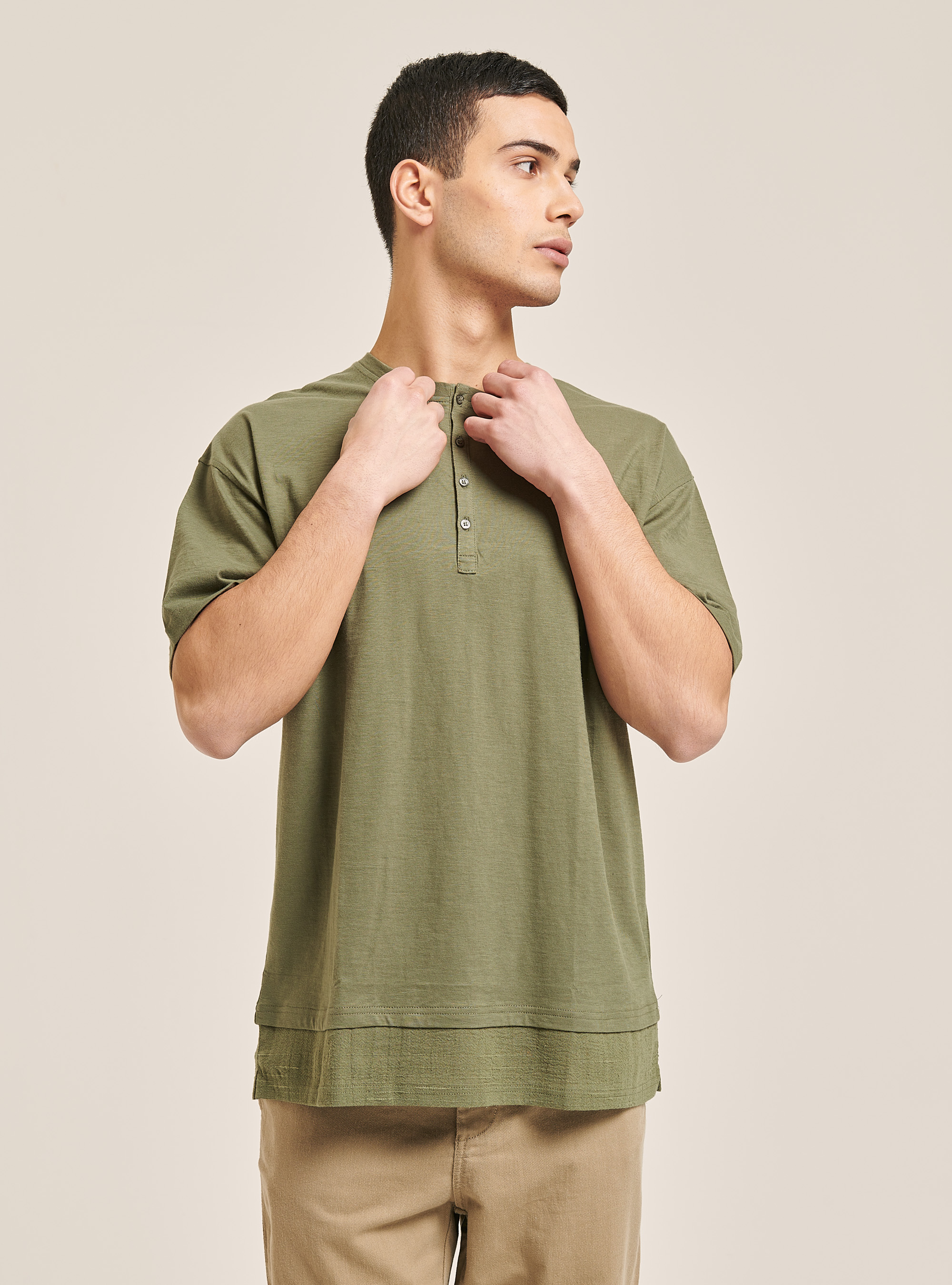 Camiseta serafina con mezcla de lino, CAQUI