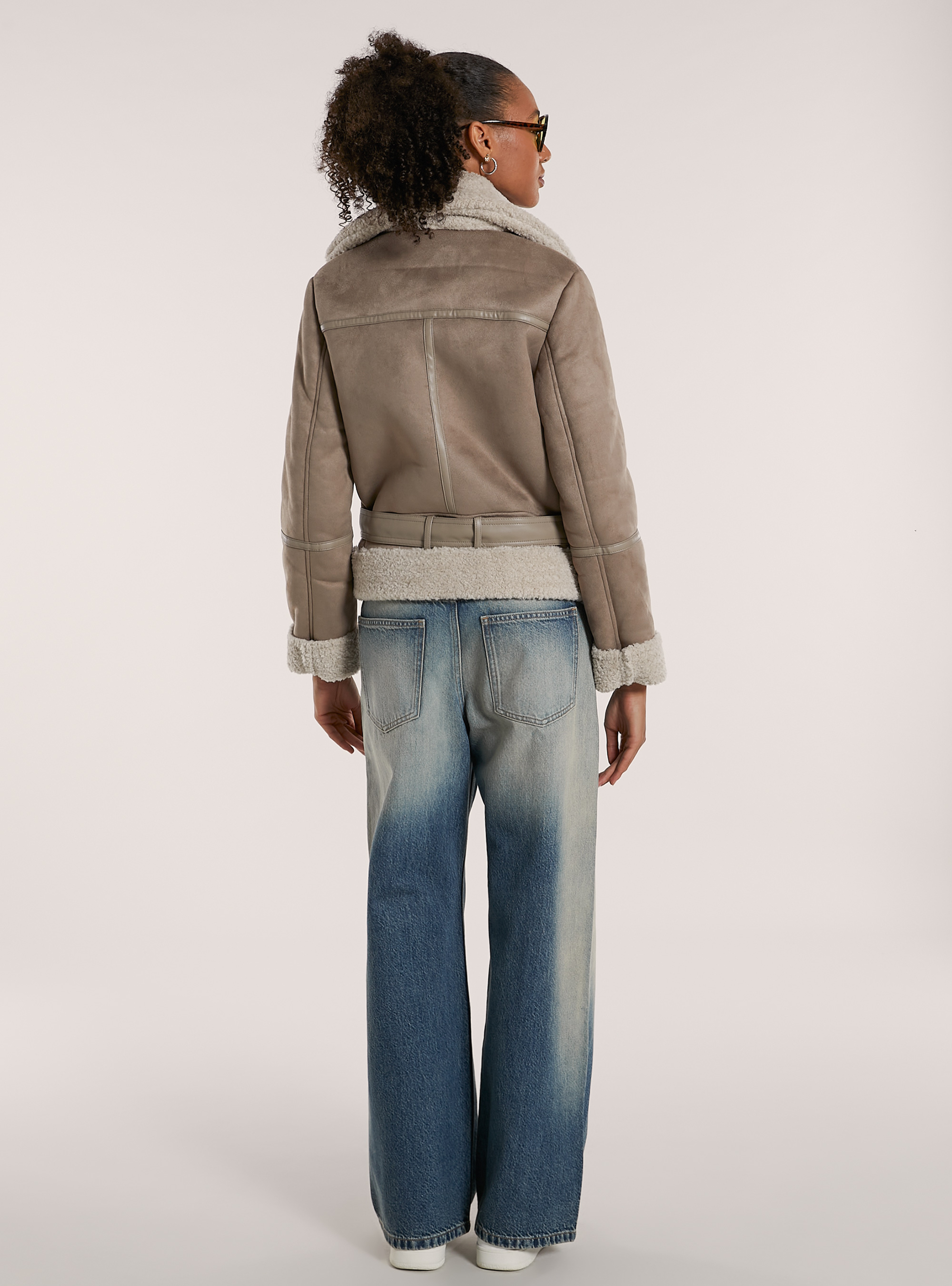 Suede-effect sheepskin jacket, BR3 BROWN LIGHT