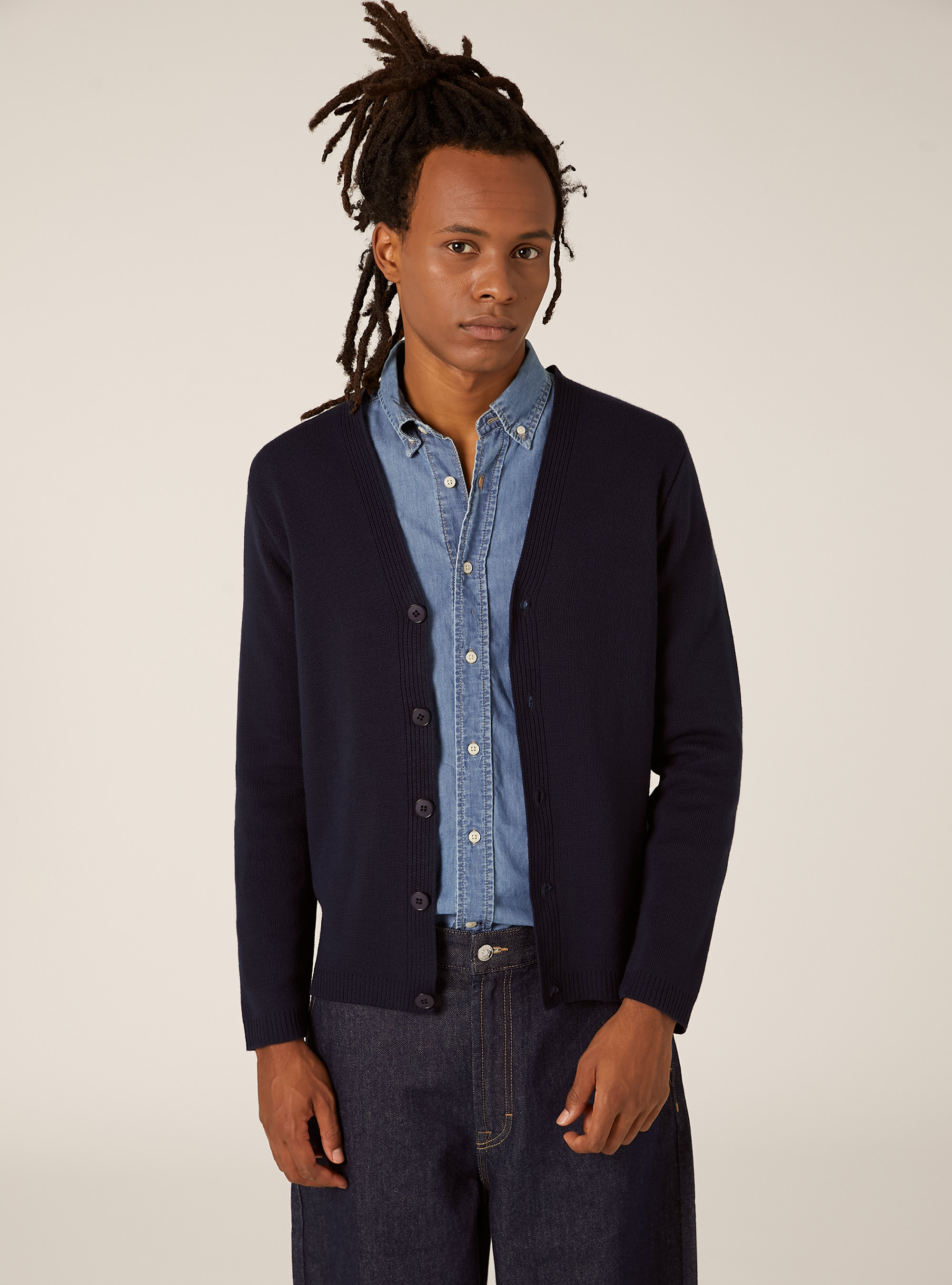 Knitted cardigan with V-neck, NA1 NAVY DARK