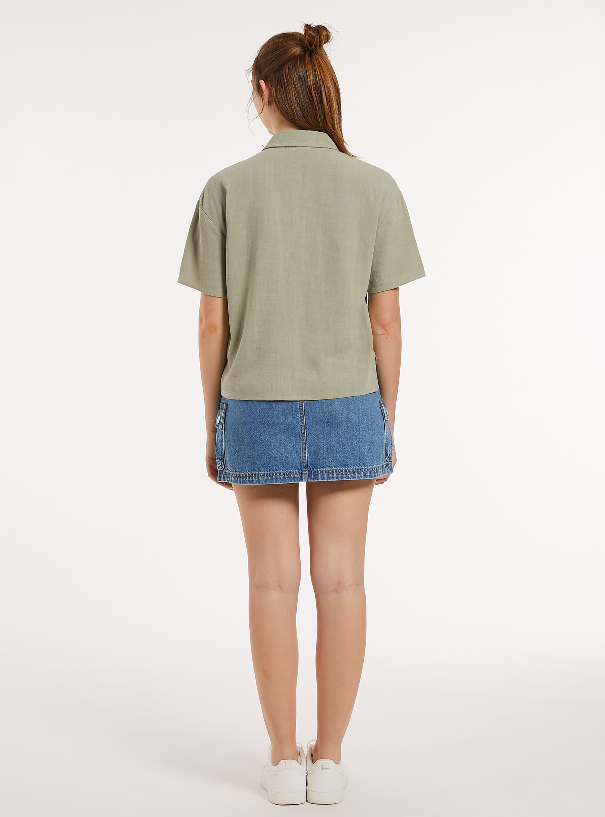 Linen blend cropped shirt, KY3 KAKY LIGHT