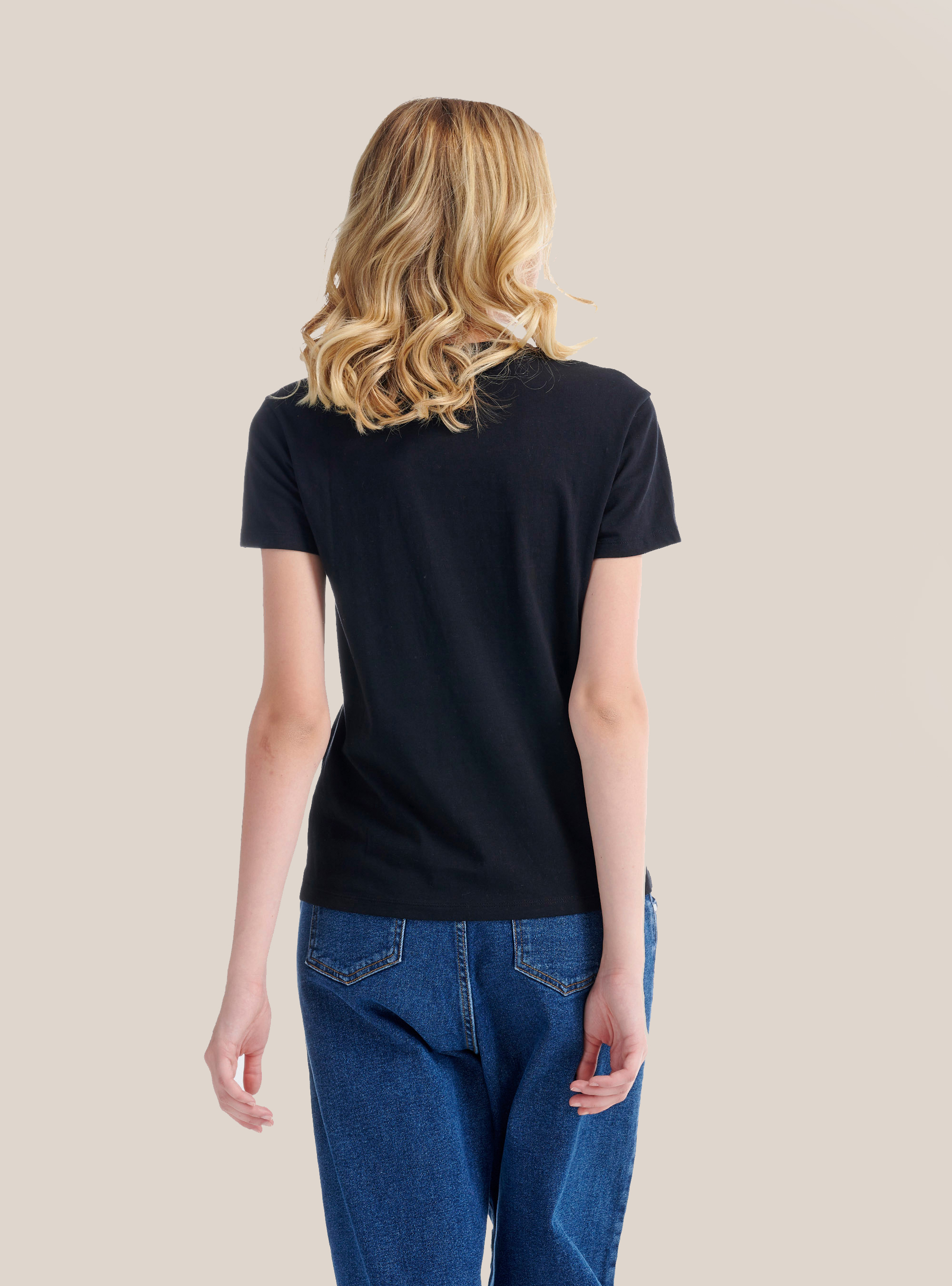 T-shirt en coton avec impression de lettres d'animaux, C101 BLACK