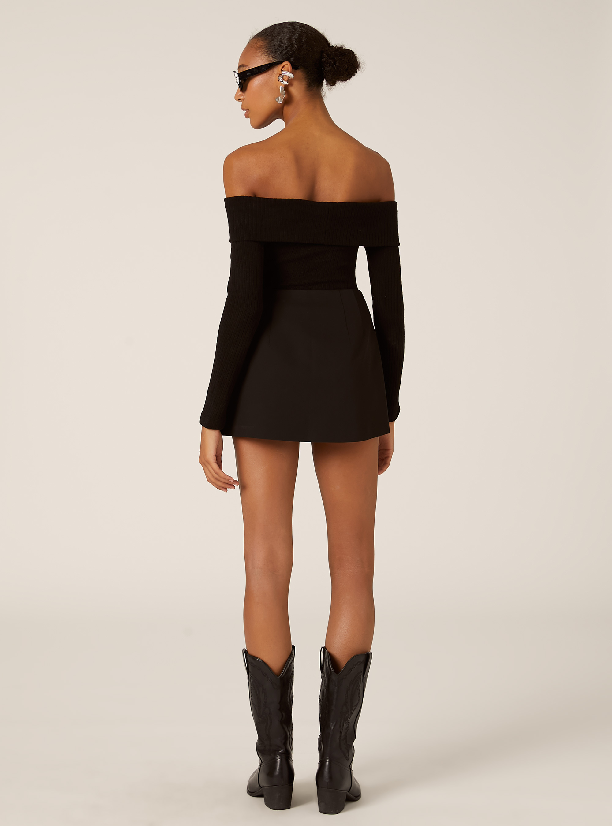 Falda pantalón mini lisa, BK1 BLACK