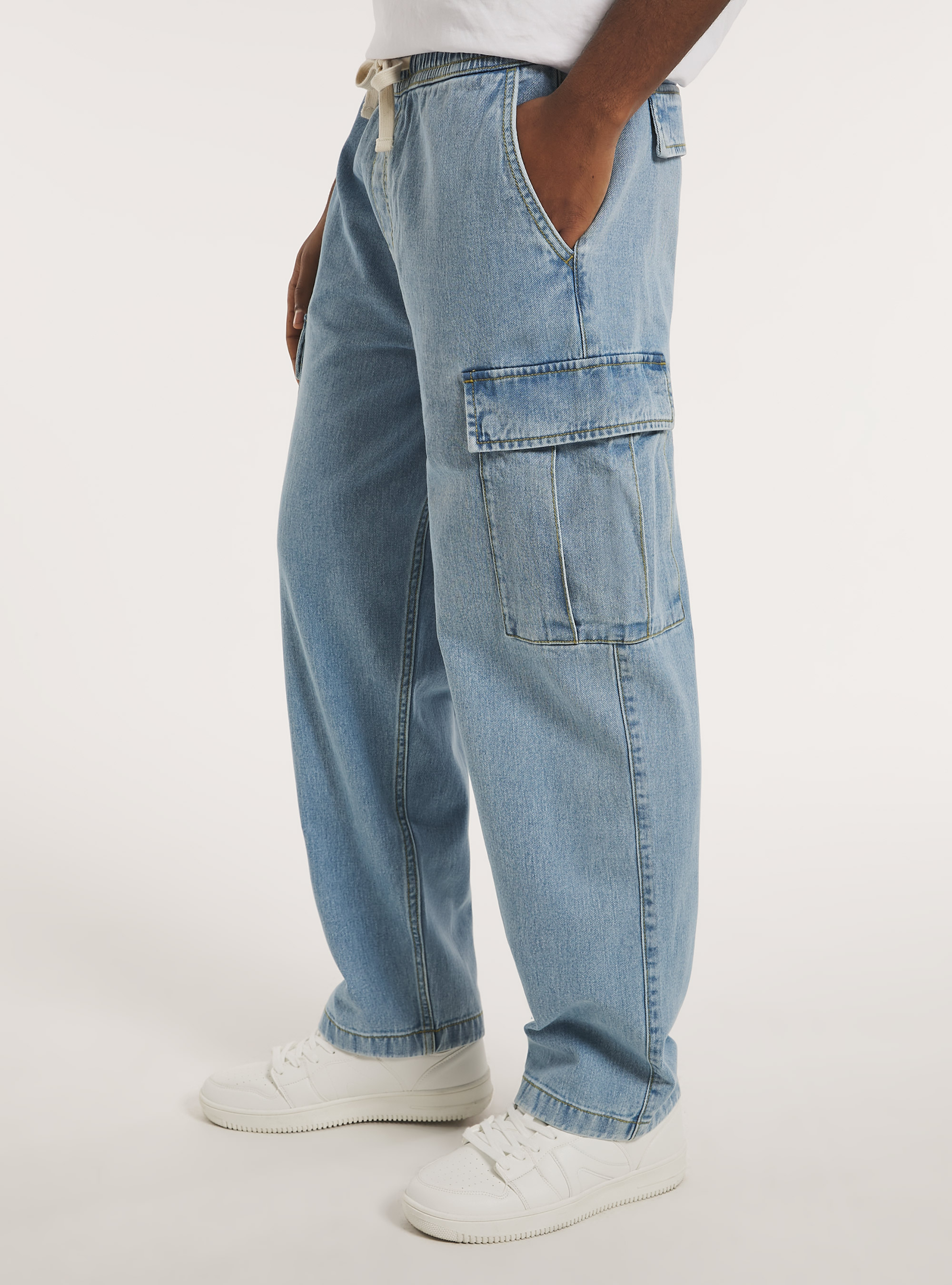 Jogging cargo en denim, D005 LIGHT BLUE