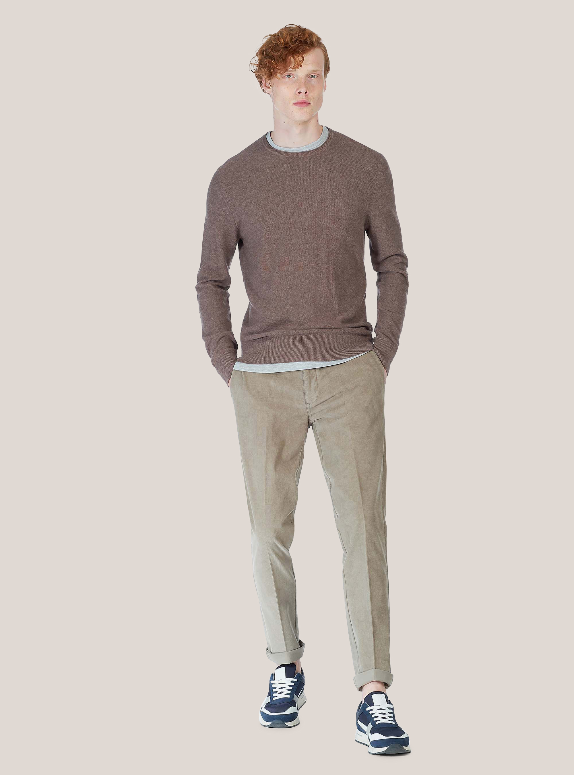 Maglia girocollo in misto cashmere, C567 SAND