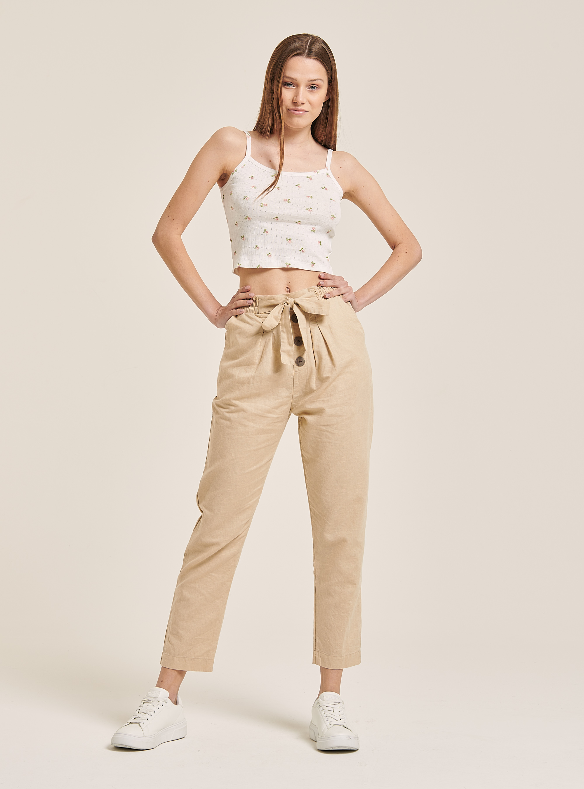 Crop Top mit micron Bl&uuml;tendruck, C002  WHITE