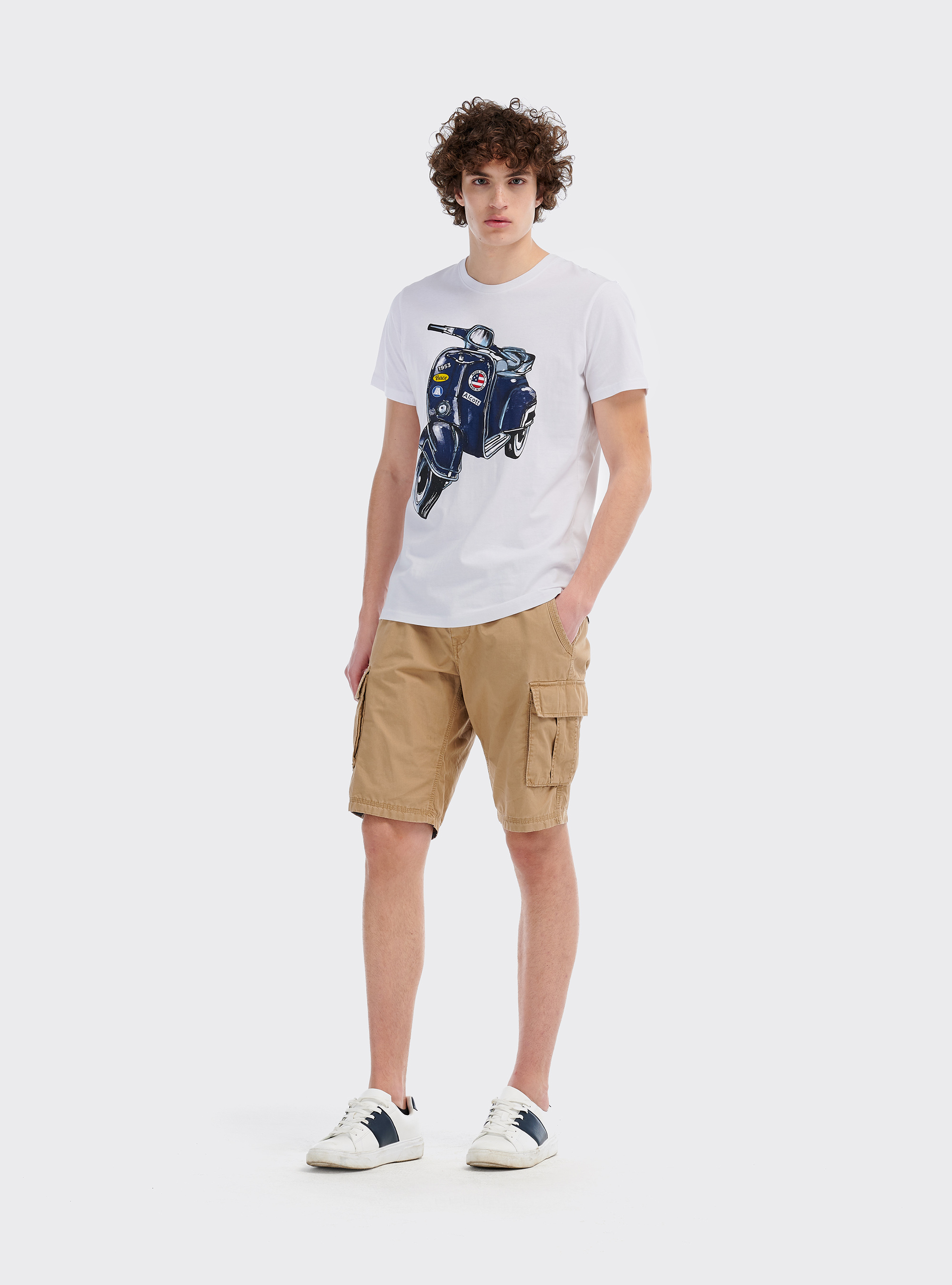 Maglietta con stampa vespa e logo Alcott, BIANCO