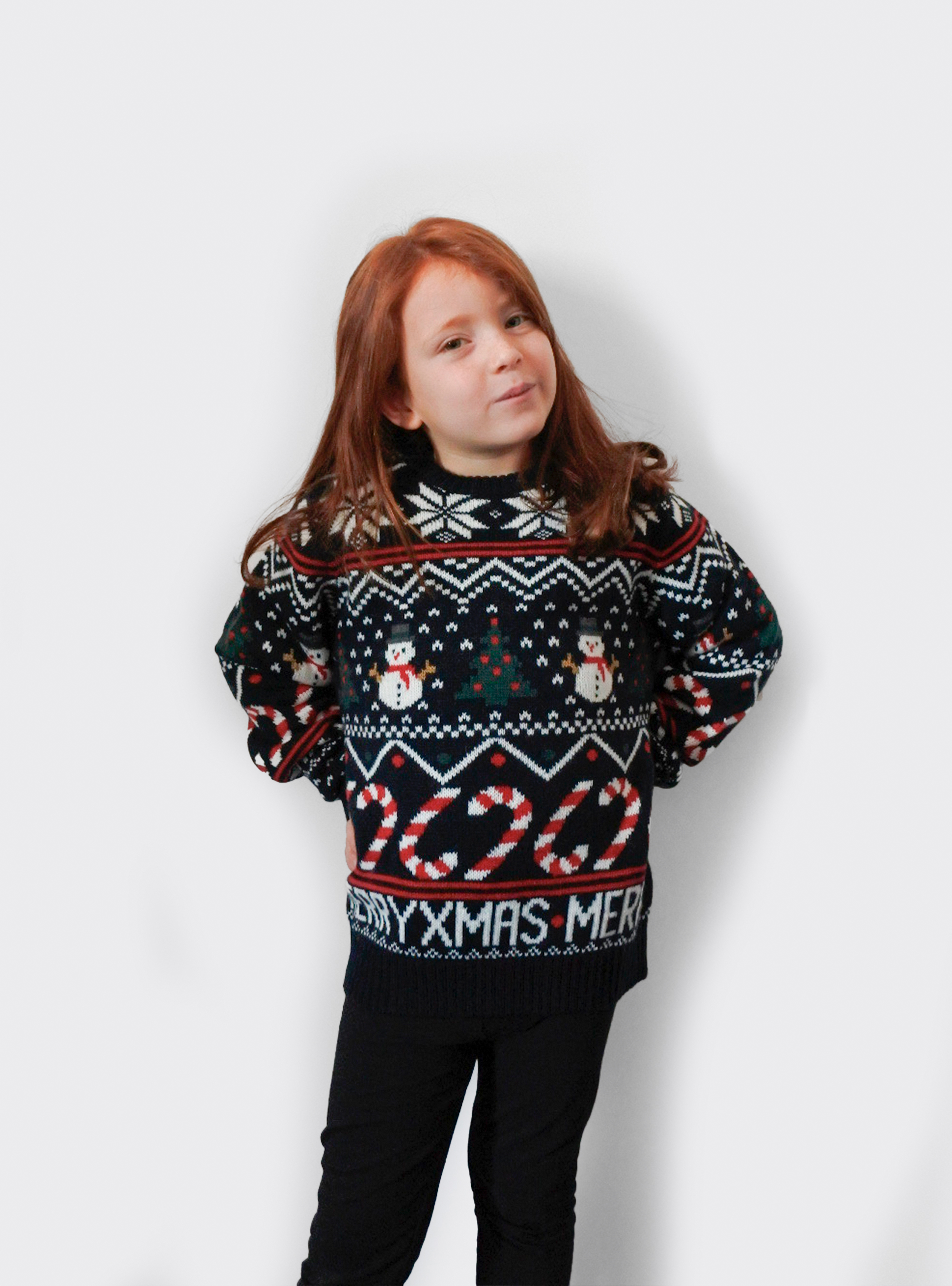 Pull de Noël pour enfant en laine mélangée, C210 BLUE NAVY