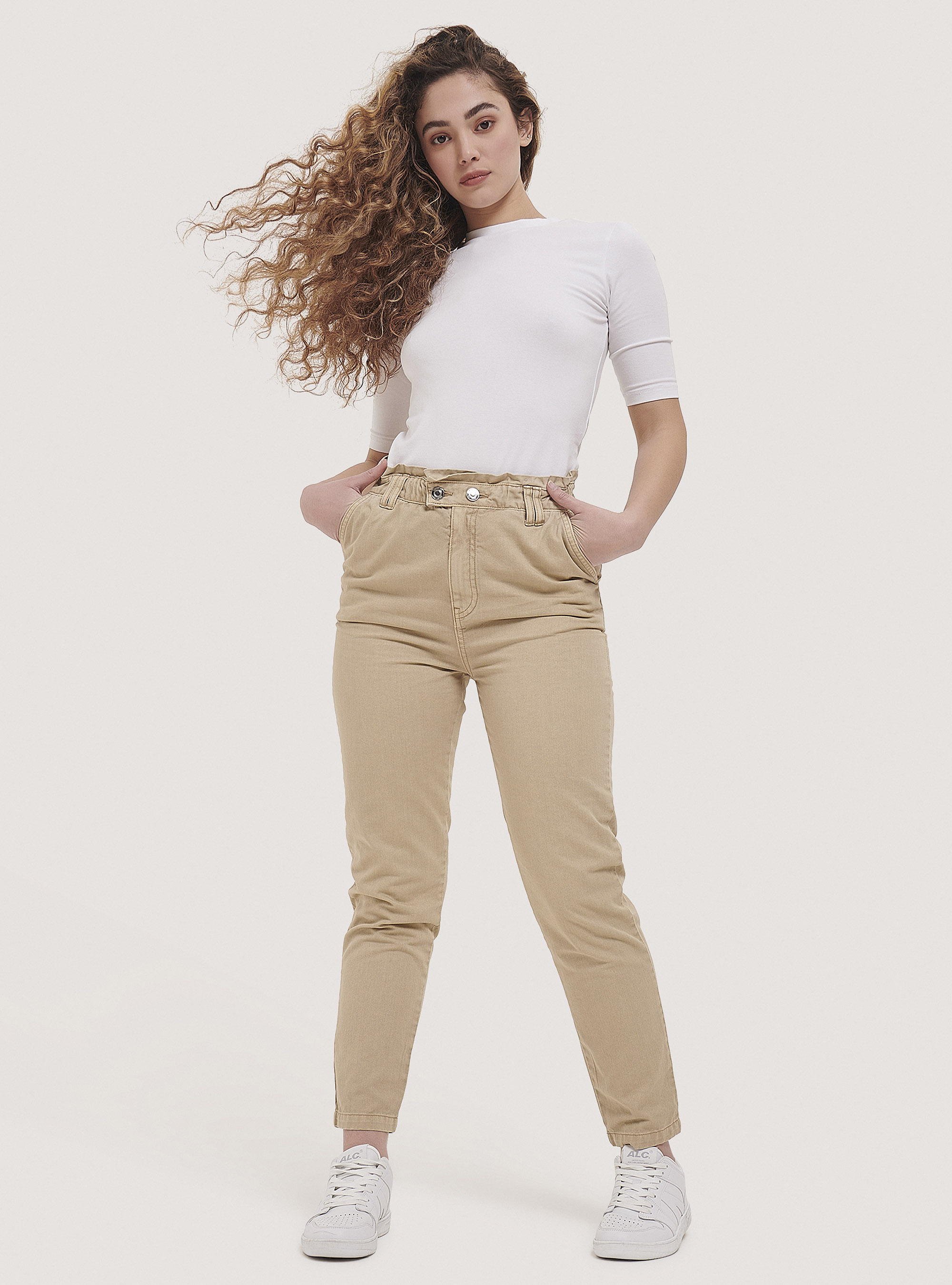 Cotton baggy trousers, BEIGE
