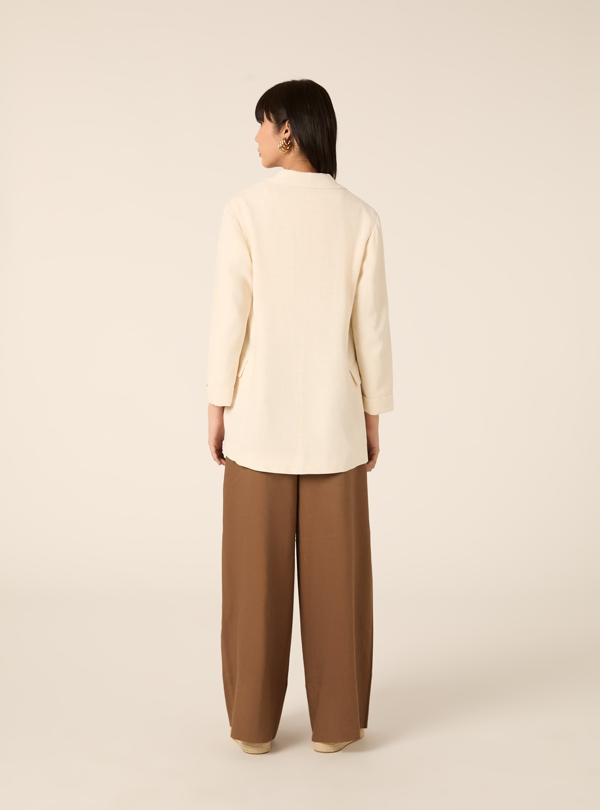 Blazer doppiopetto in misto lino, MBG3 BEIGE MEL LIGHT