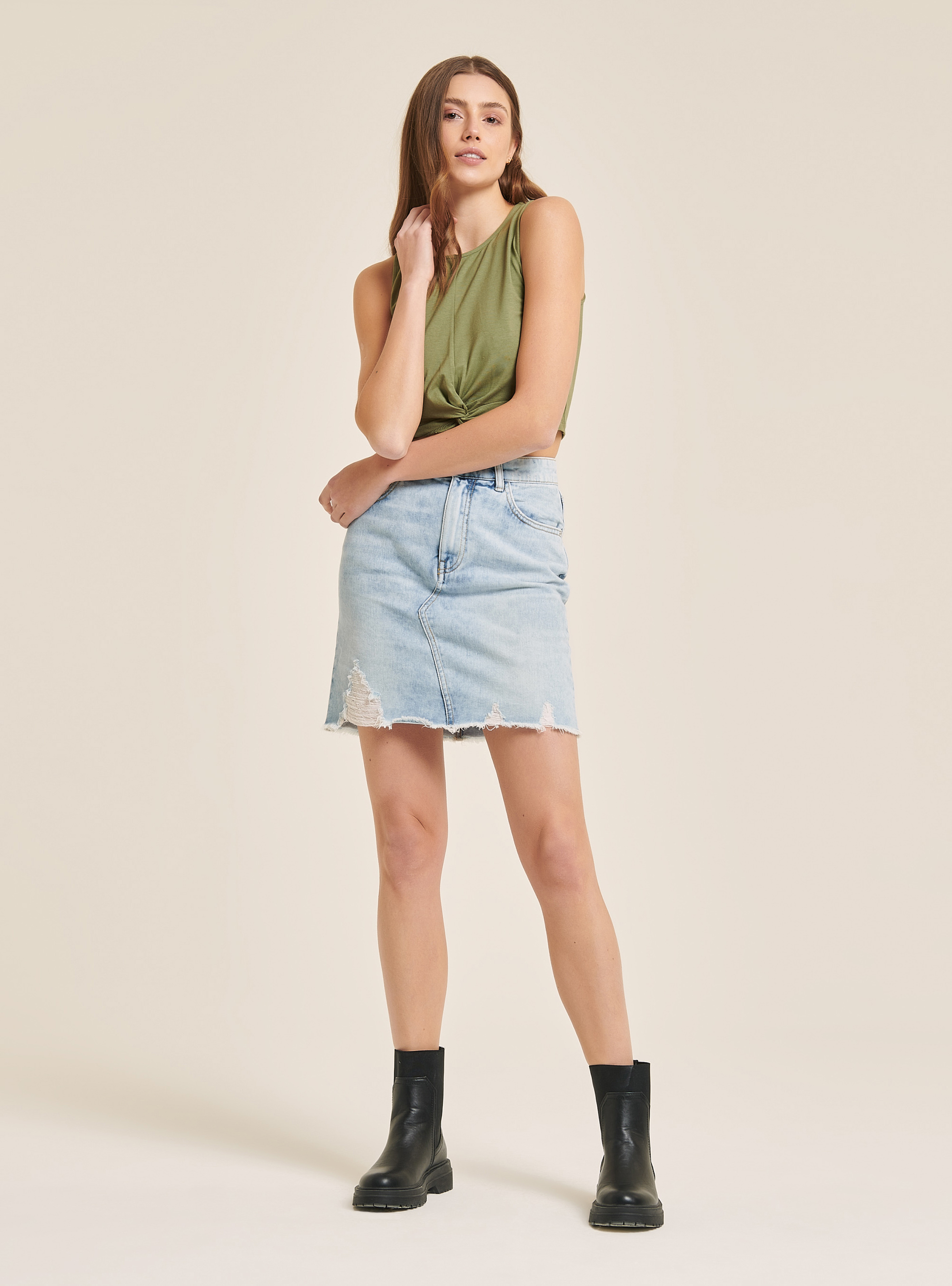 Jupe en jean avec déchirures, C284 AZZURRE