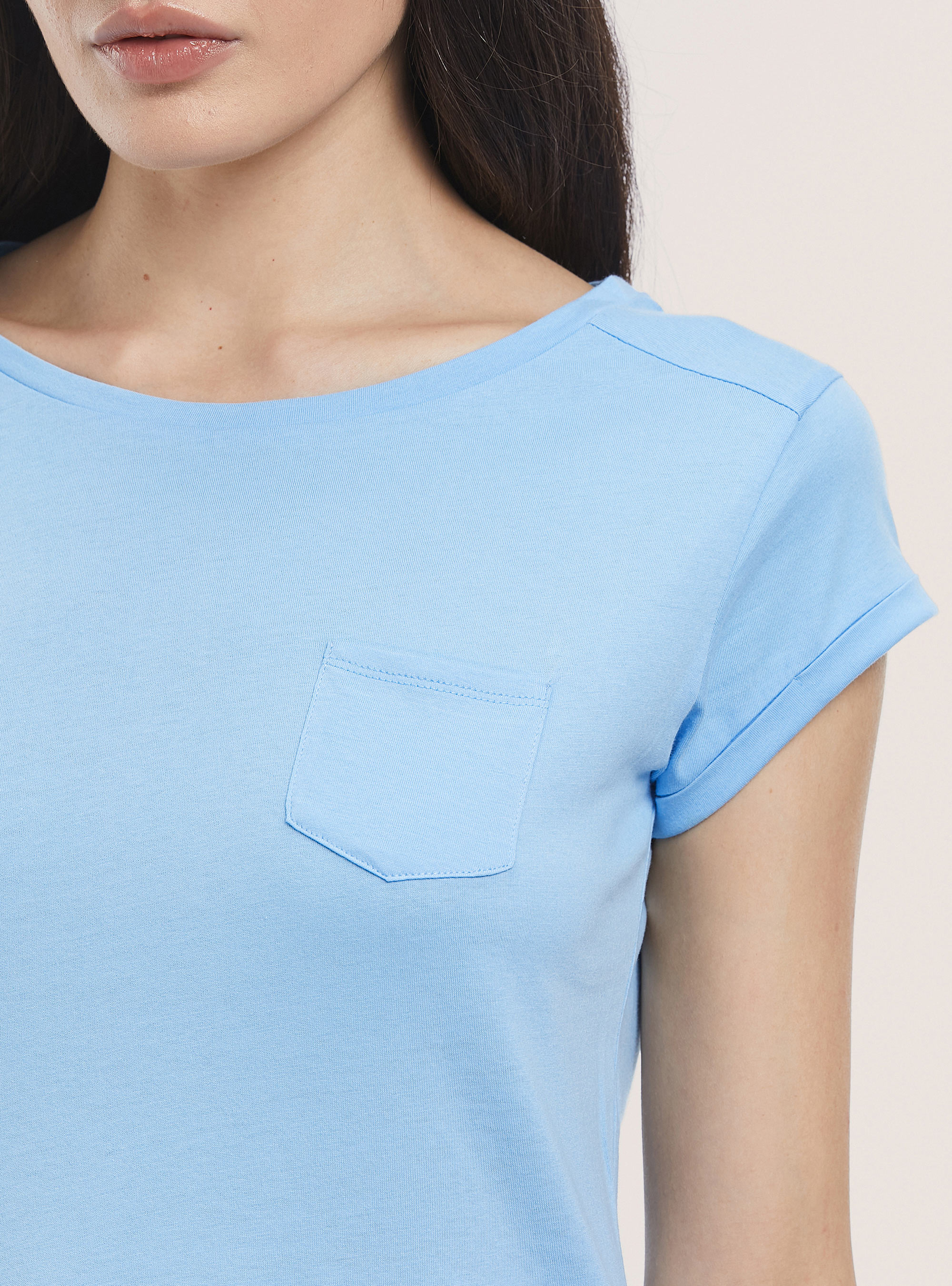 Basic cotton T-shirt with breast pocket, AZURE
