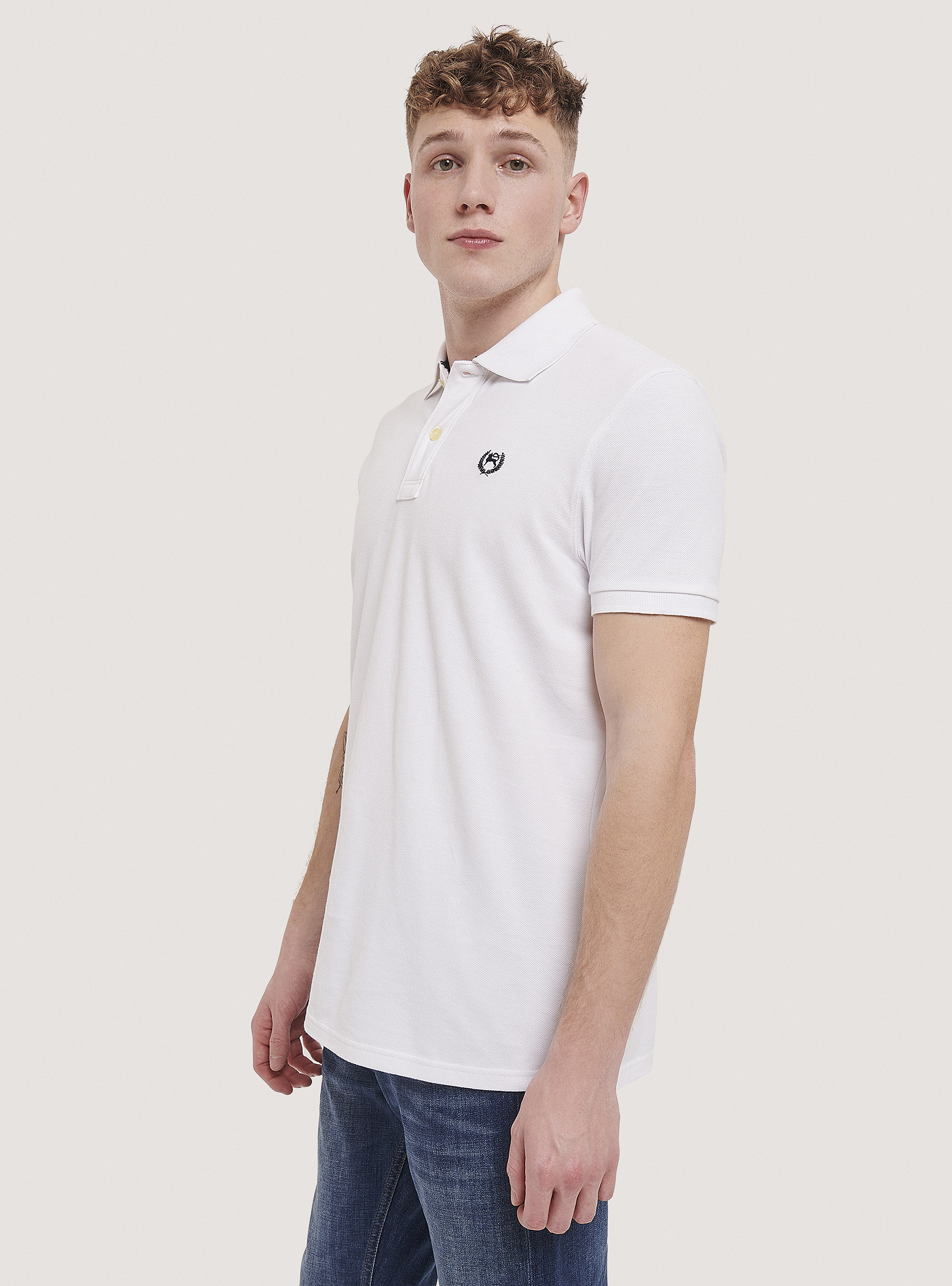 Cotton pique polo shirt with embroidery, WHITE