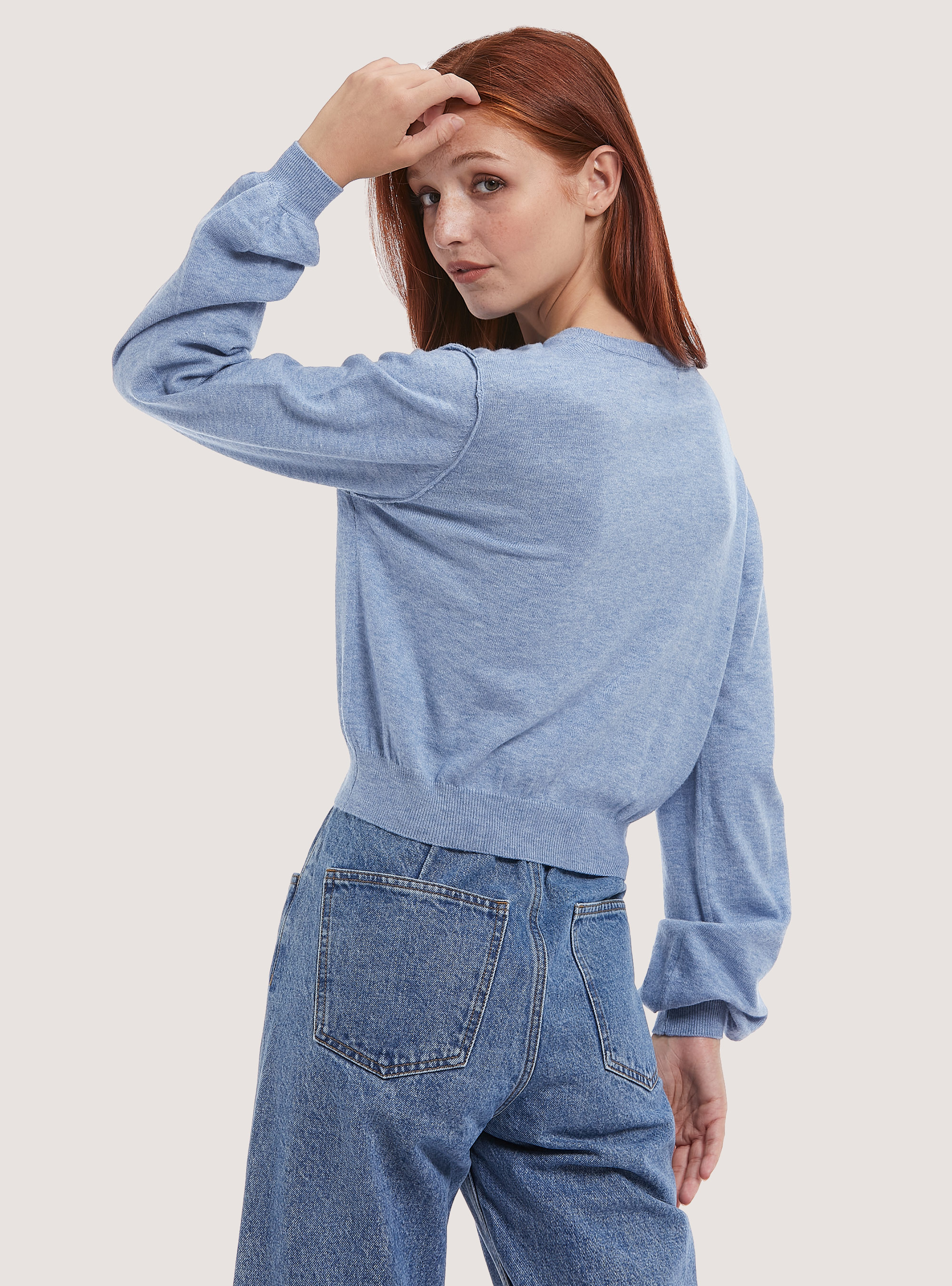 Pull court &agrave; manches bouffantes, C0301 AZZURRO MEL