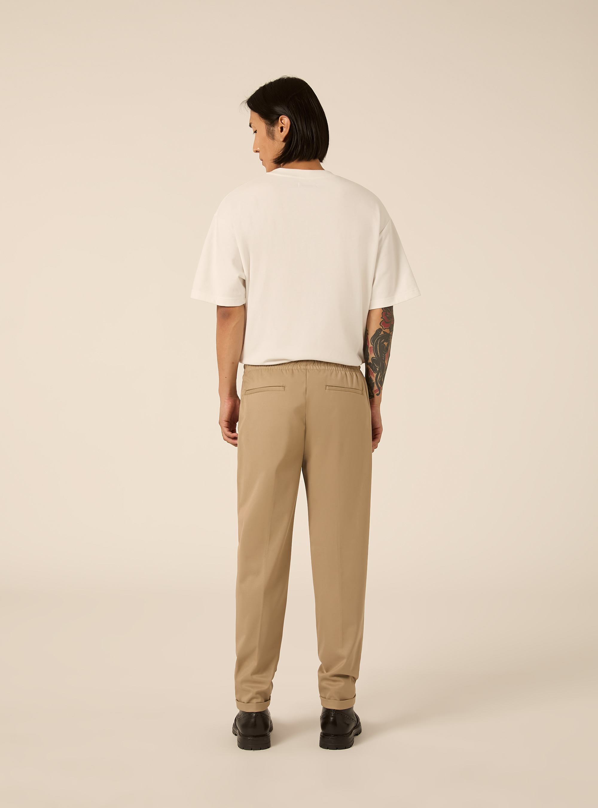 Pantalon jogger de vestir con cintura elastica y cordon, BG2 BEIGE MEDIUM
