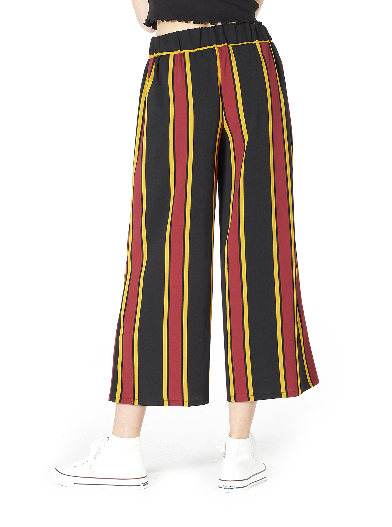 Pantalone gamba ampia vita alta e comfort fit, STRIPES