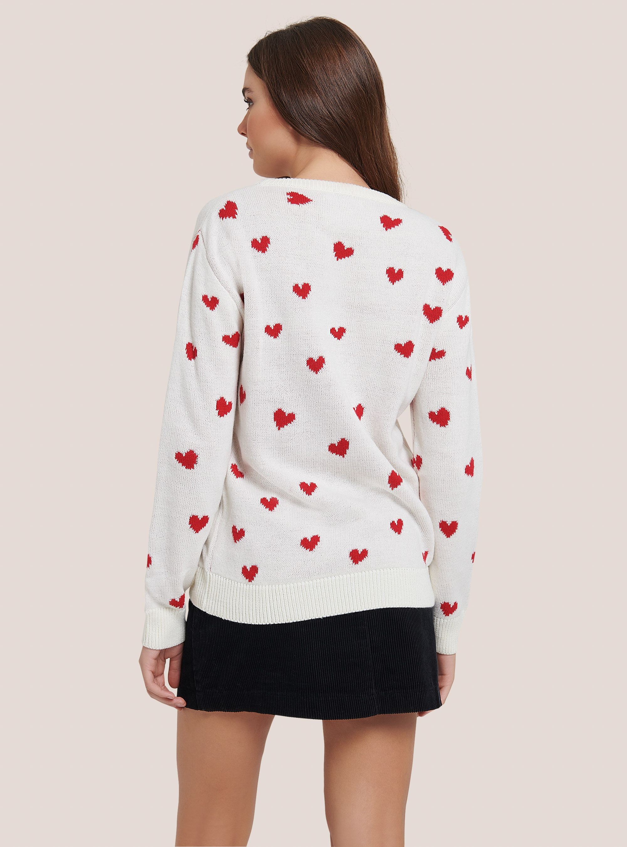 Pullover Christmas Collection con cuori, BIANCO