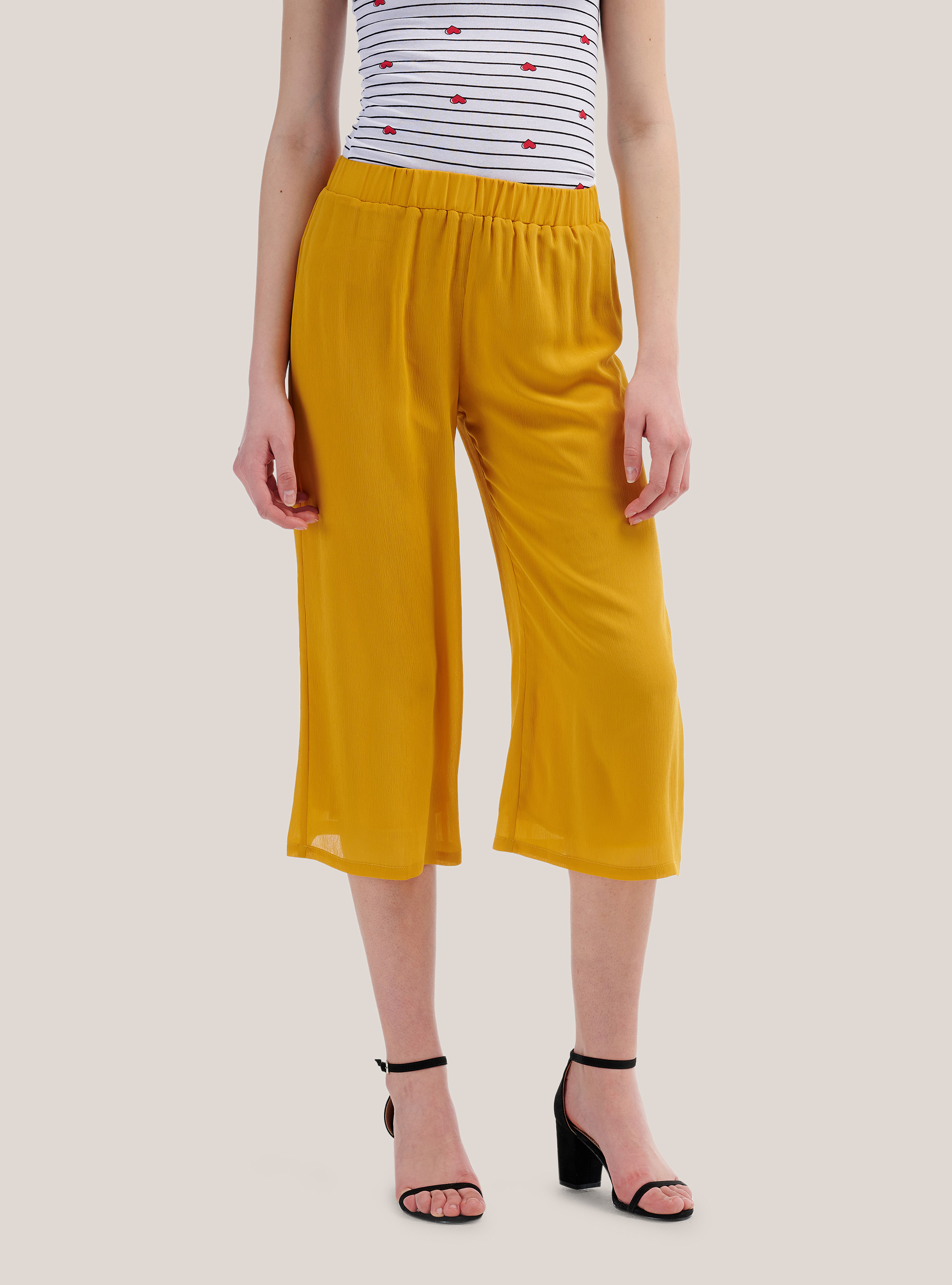 Wide leg culottes trousers comfort fit, C719 SENAPE