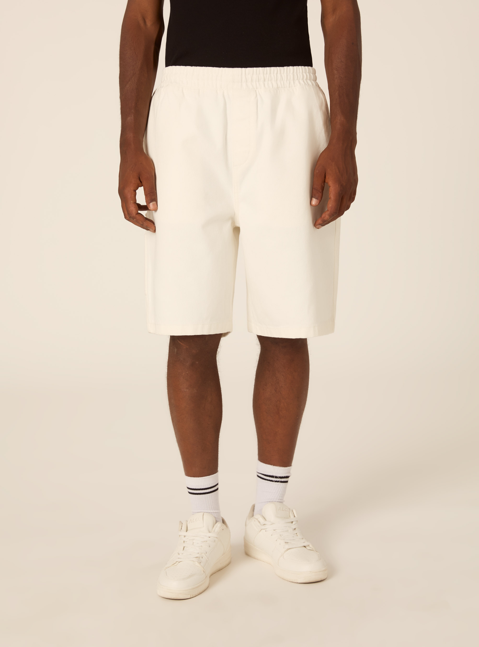 Bermuda carpenter con elastico in vita in twill, WH1 OFF WHITE