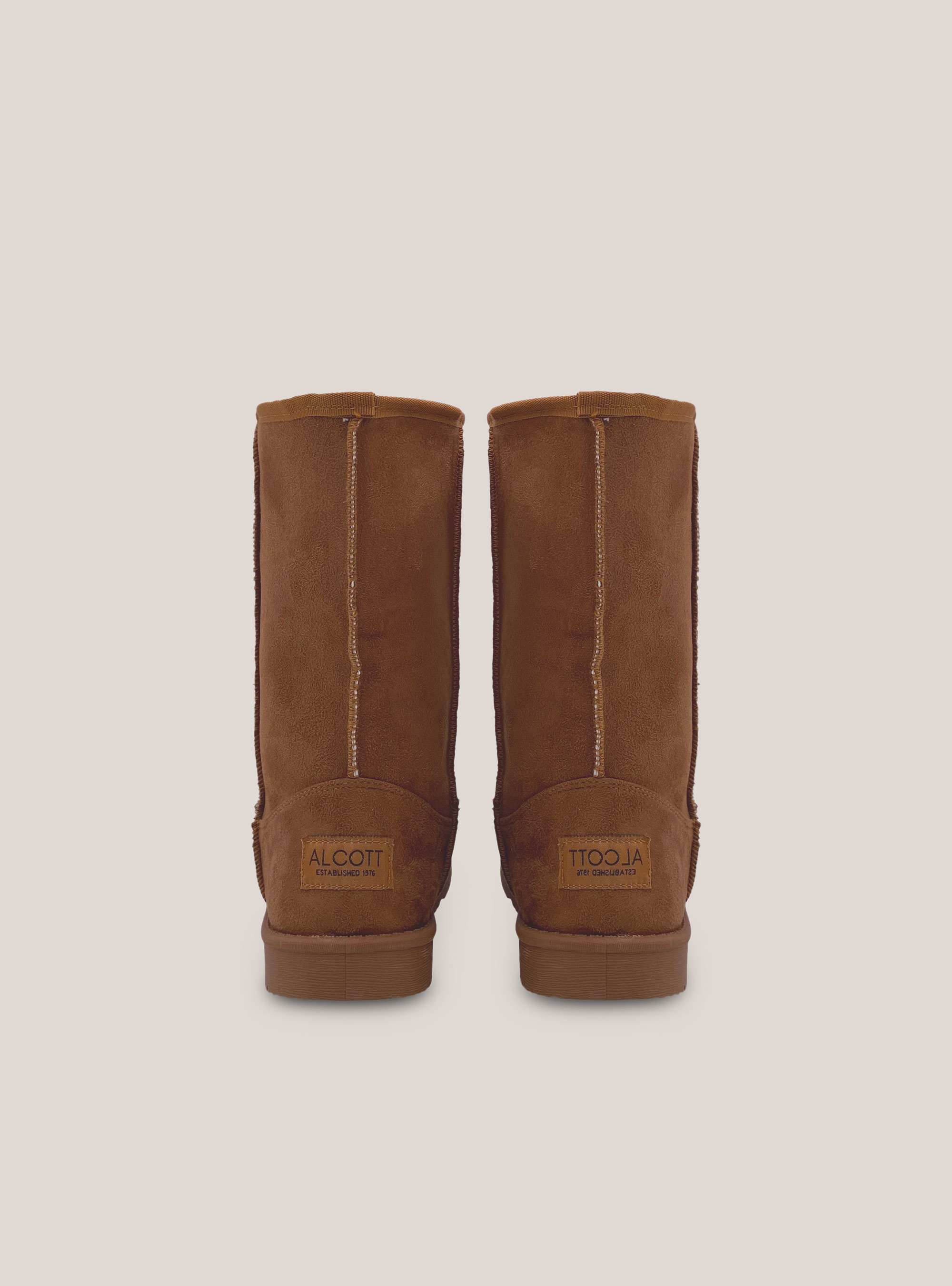 Stivaletti scamosciati con eco pelliccia interna, CAMELLO