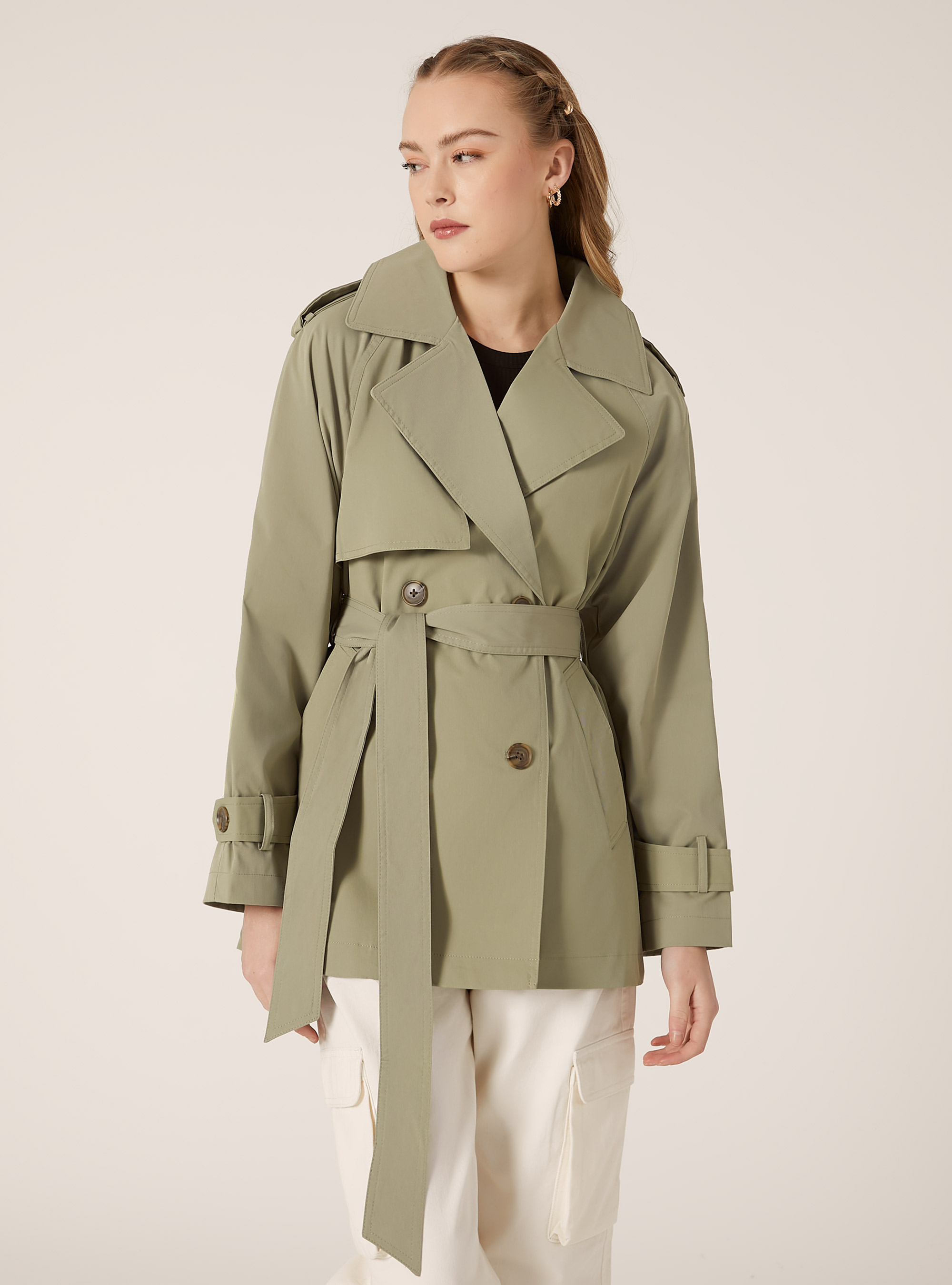 Kurzer Trenchcoat aus Twill, KY3 KAKY LIGHT