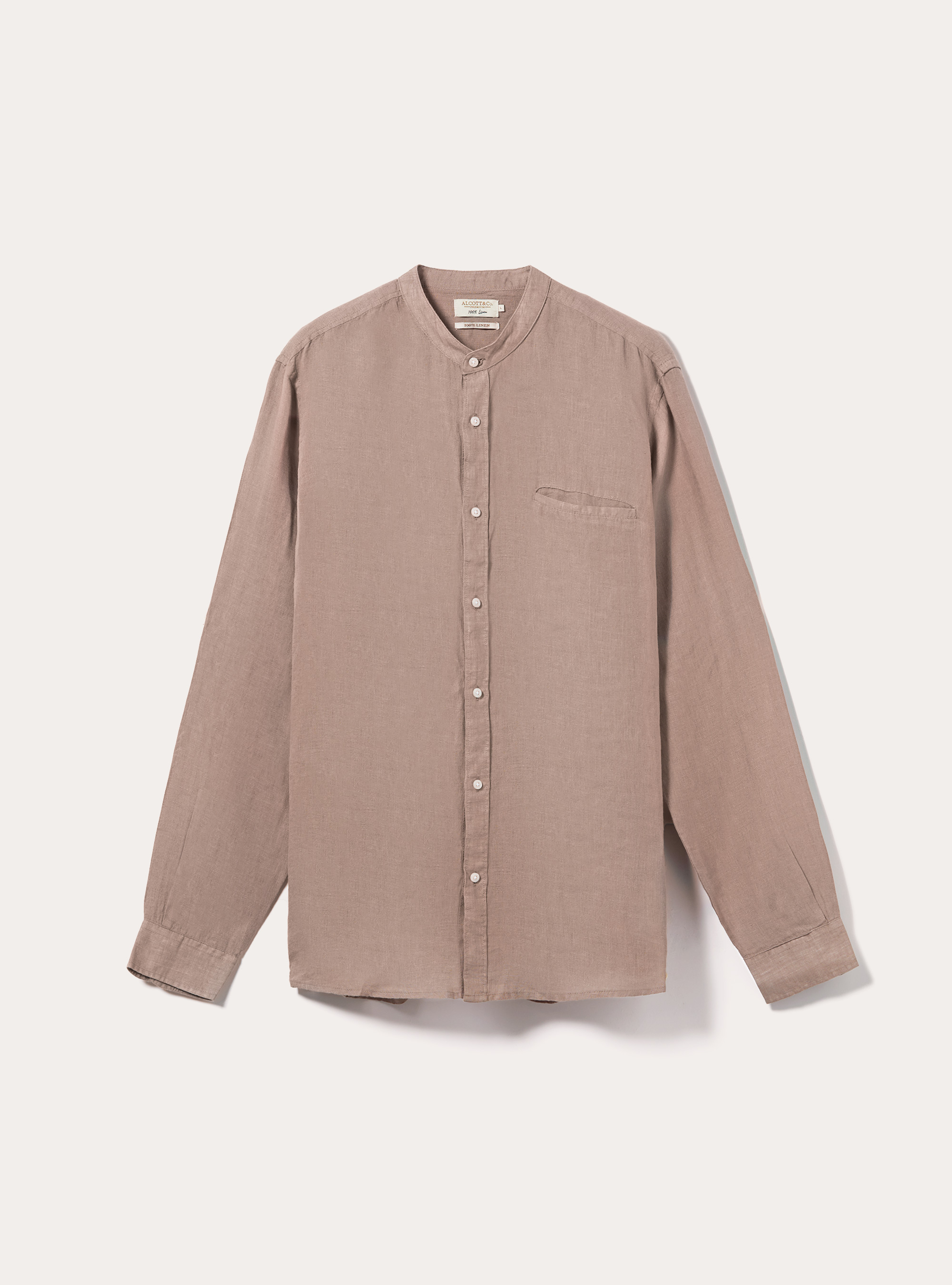 Camicia 100% lino collo coreano, BG1 BEIGE DARK