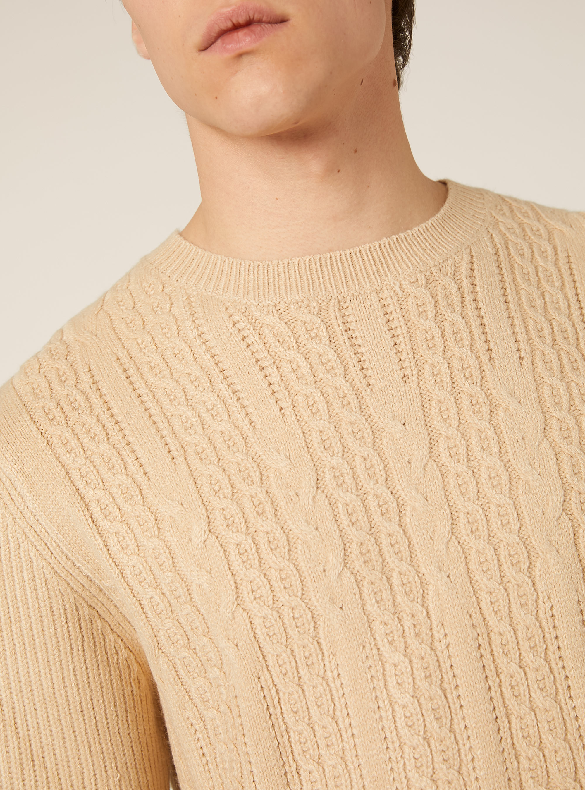 Maglione girocollo trecce, TB2 TOBACCO MEDIUM