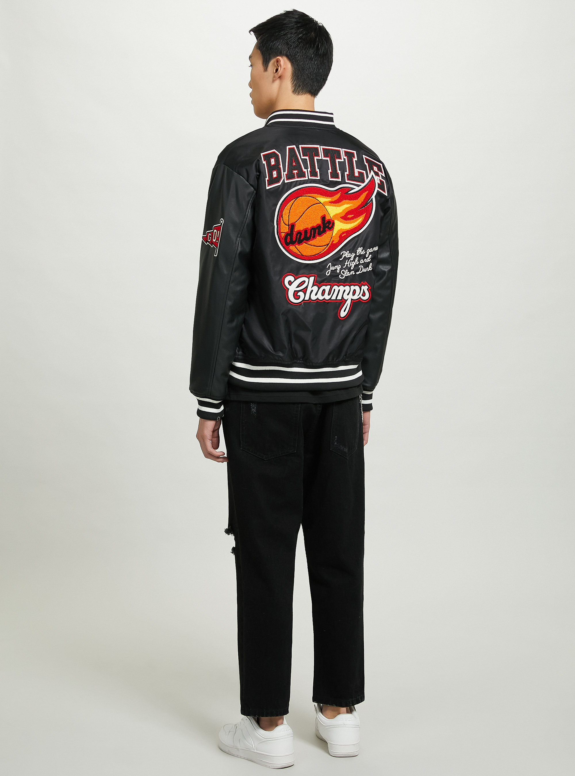 Varsity bomber jacket with patch, BK1 BLACK