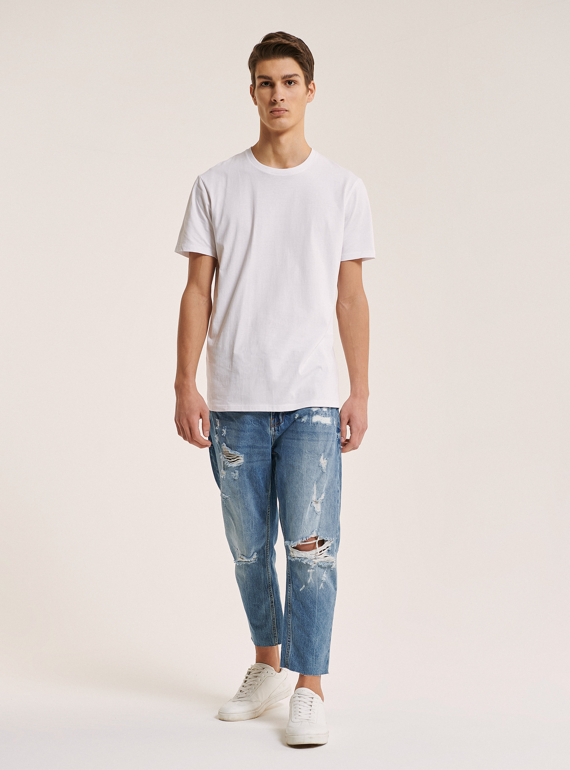 Cotton basic T-shirt, WHITE