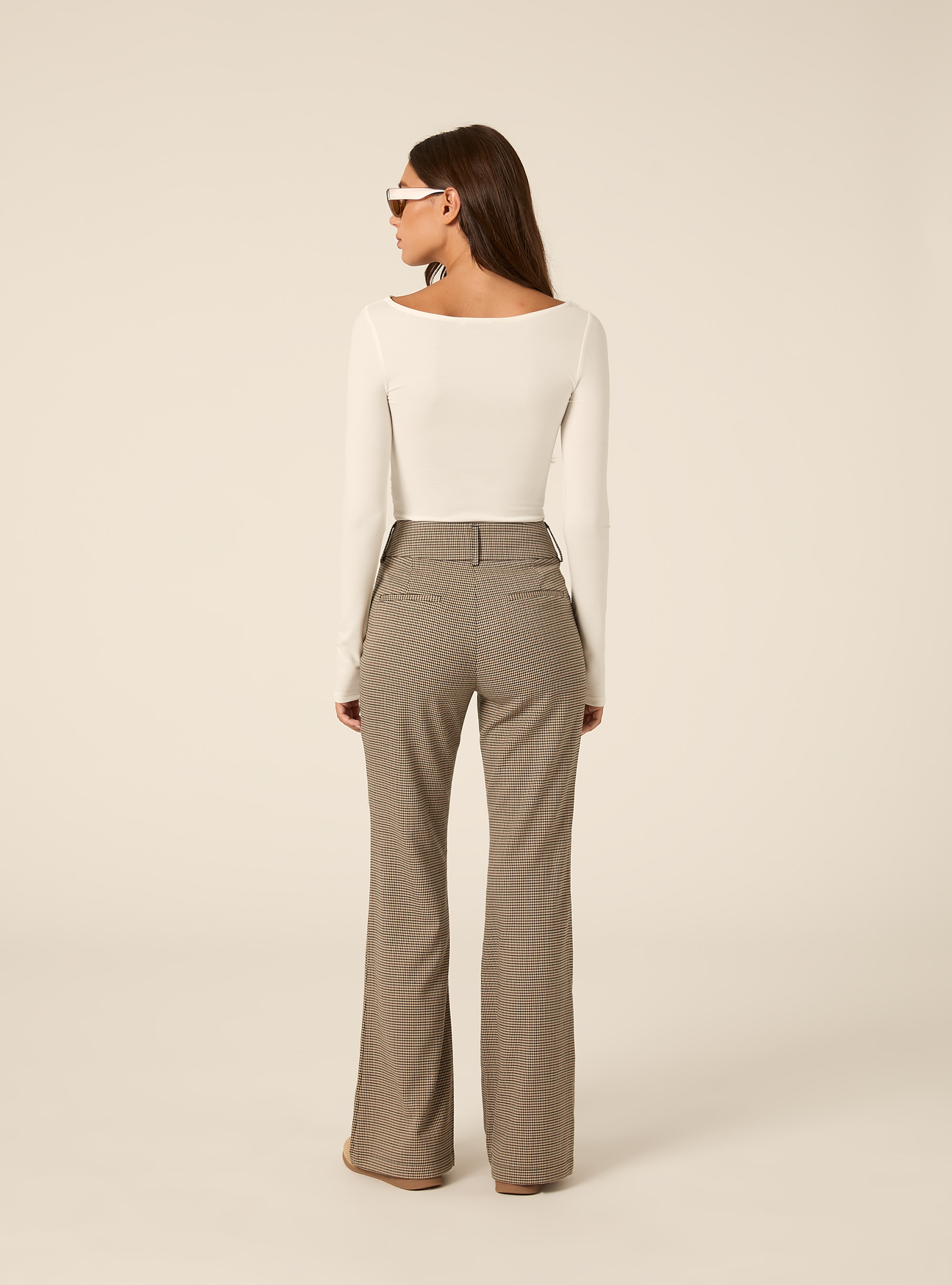 Pantaloni flare a vita bassa a fantasia, BG2 BEIGE MEDIUM