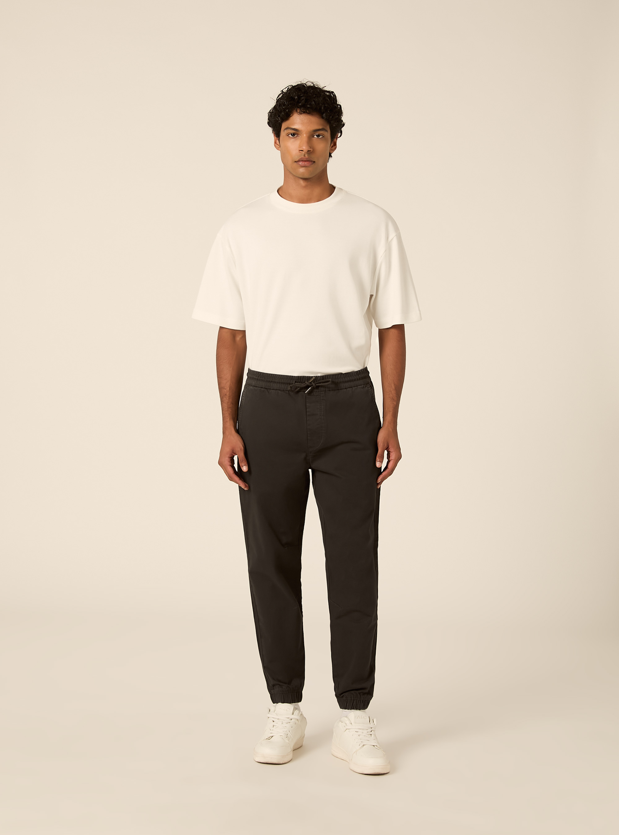 Pantaloni twill stretch elastico e stringa in vita, GY1 GREY DARK