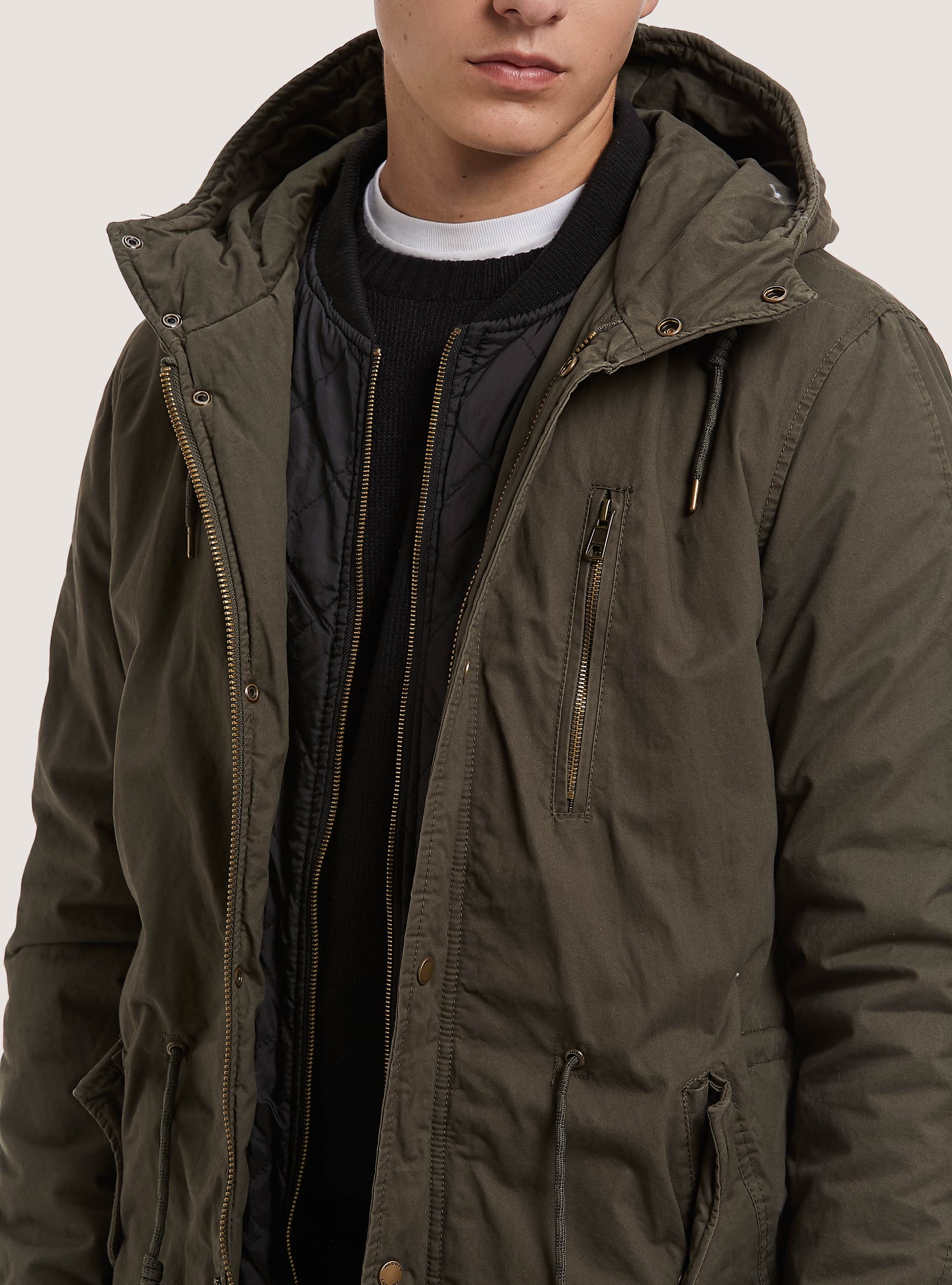 Parka with mock fur, KAKI