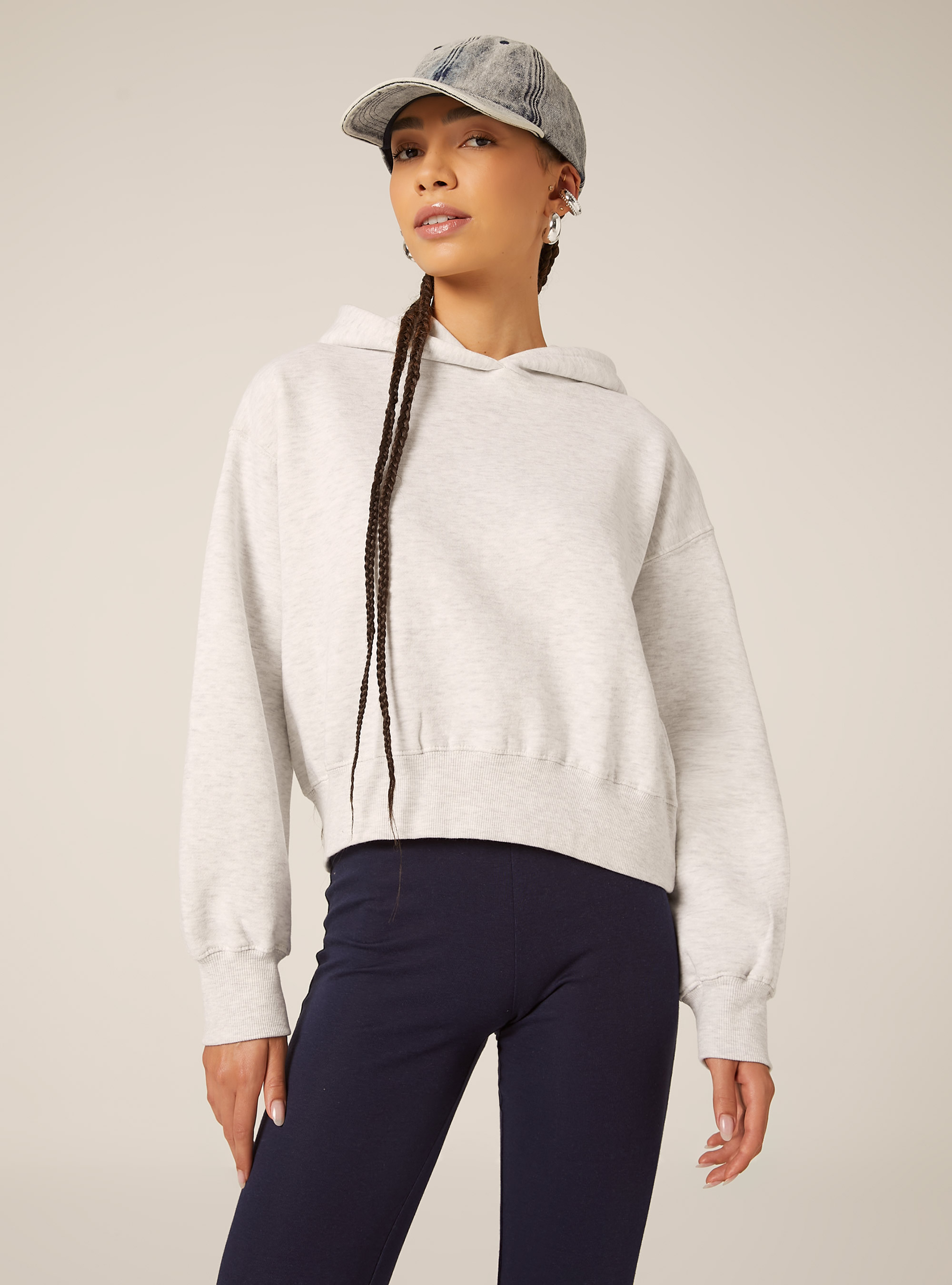 Sweat à capuche coupe boxy, MGY3 GREY MEL LIGHT