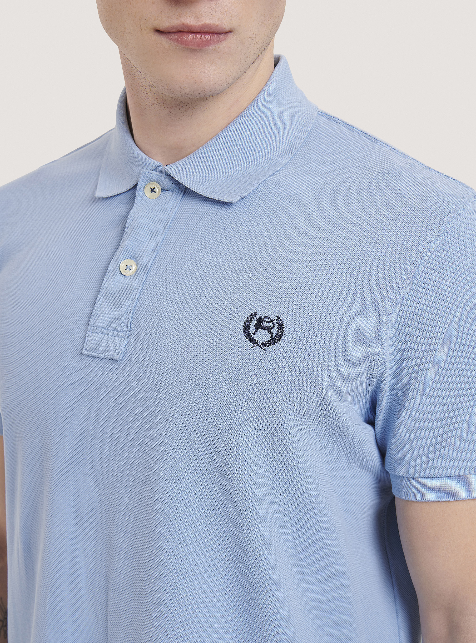 Polo en coton piqu&eacute; avec broderie, C1217 AZZURRE