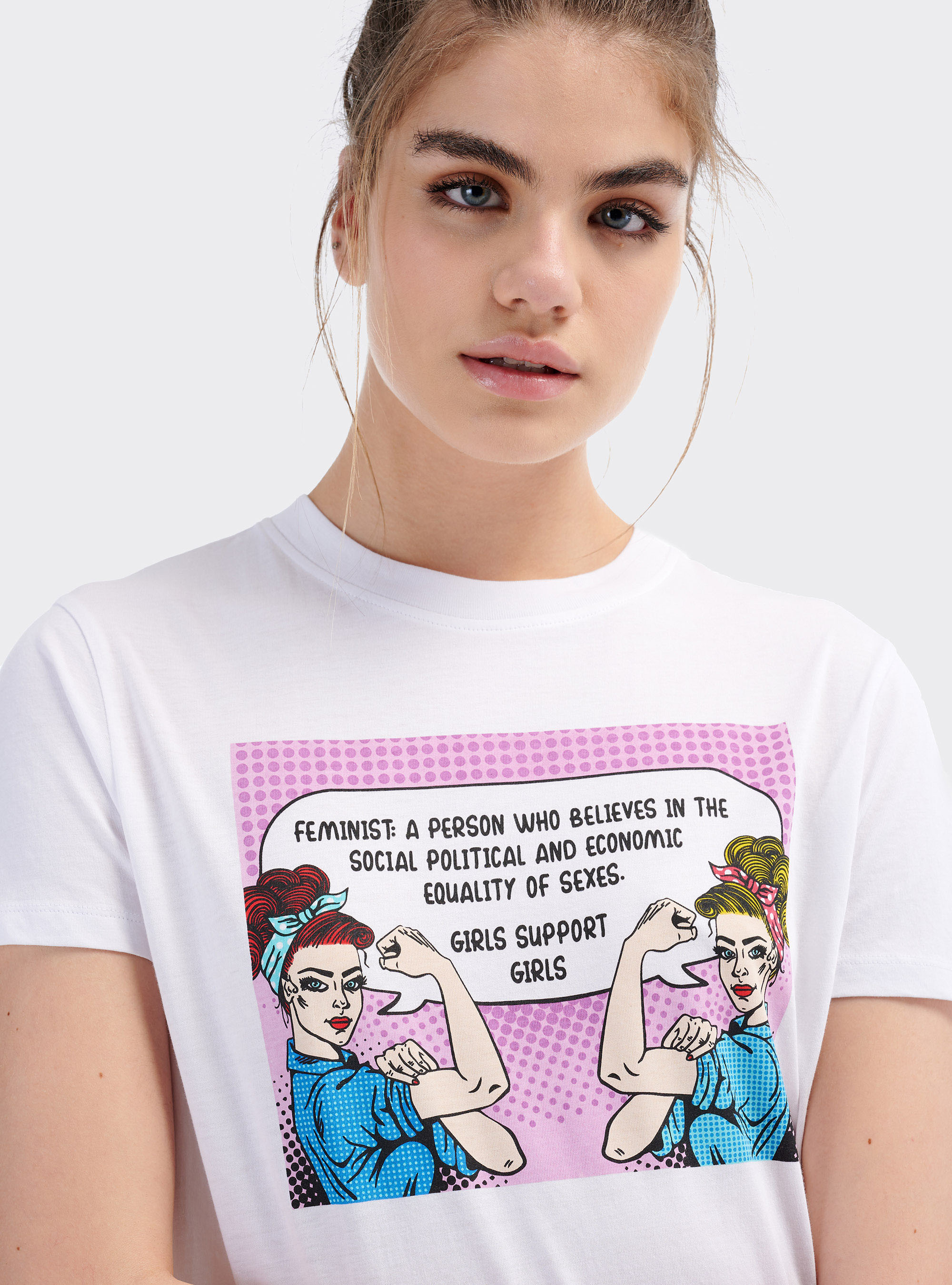 T-shirt court à imprimé bande dessinée, C099 WHITE