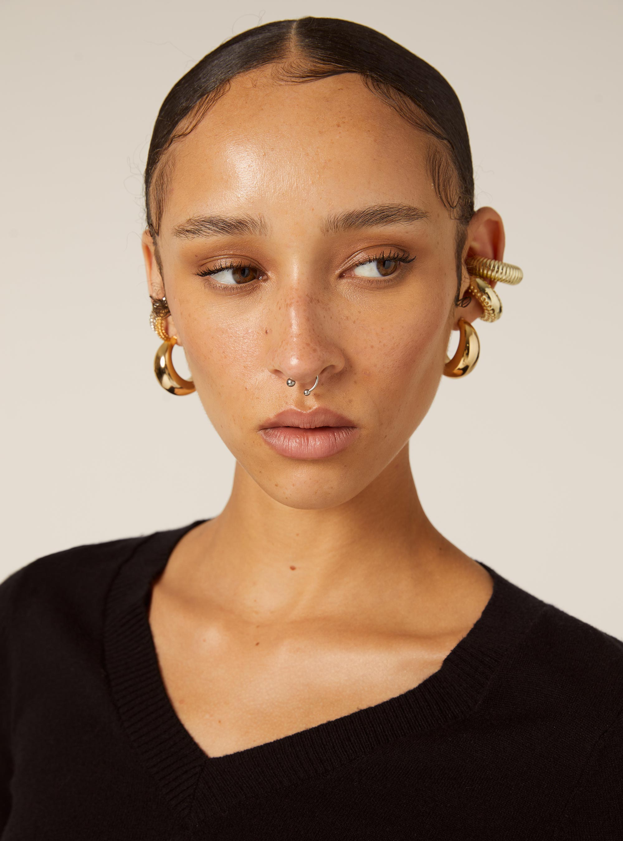 Boxy fit V-neck pullover, BK1 BLACK