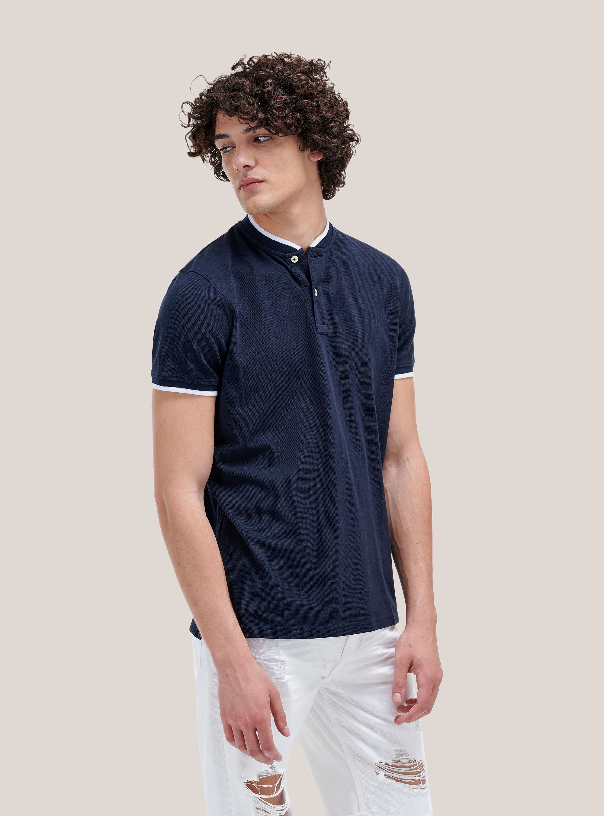 Polo avec col coréen, C2254 BLUE